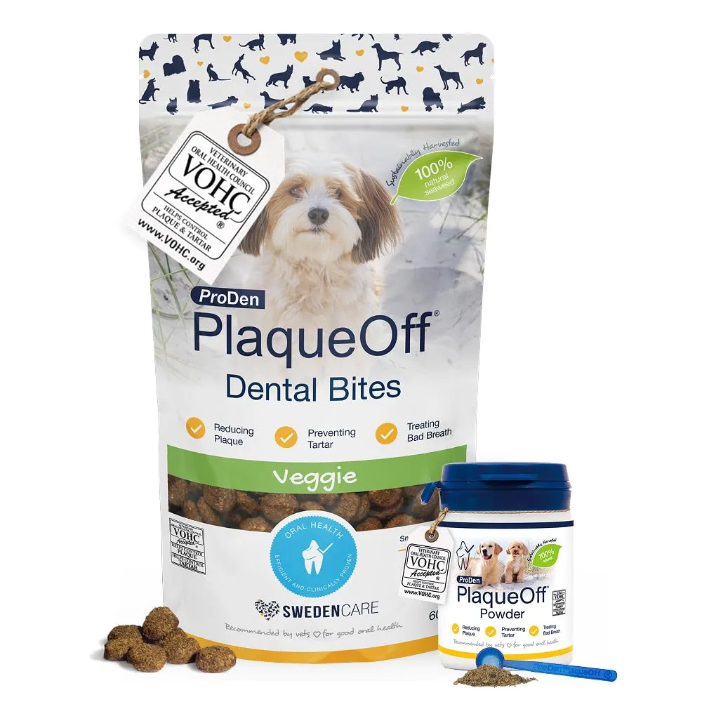 ProDen PlaqueOff Cura Dentale per Cani di Piccola Taglia, Polvere 60g e Dental Bites 60g - immagine 1