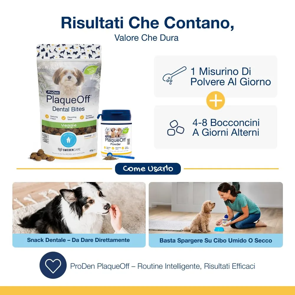 ProDen PlaqueOff Cura Dentale per Cani di Piccola Taglia, Polvere 60g e Dental Bites 60g - immagine 2
