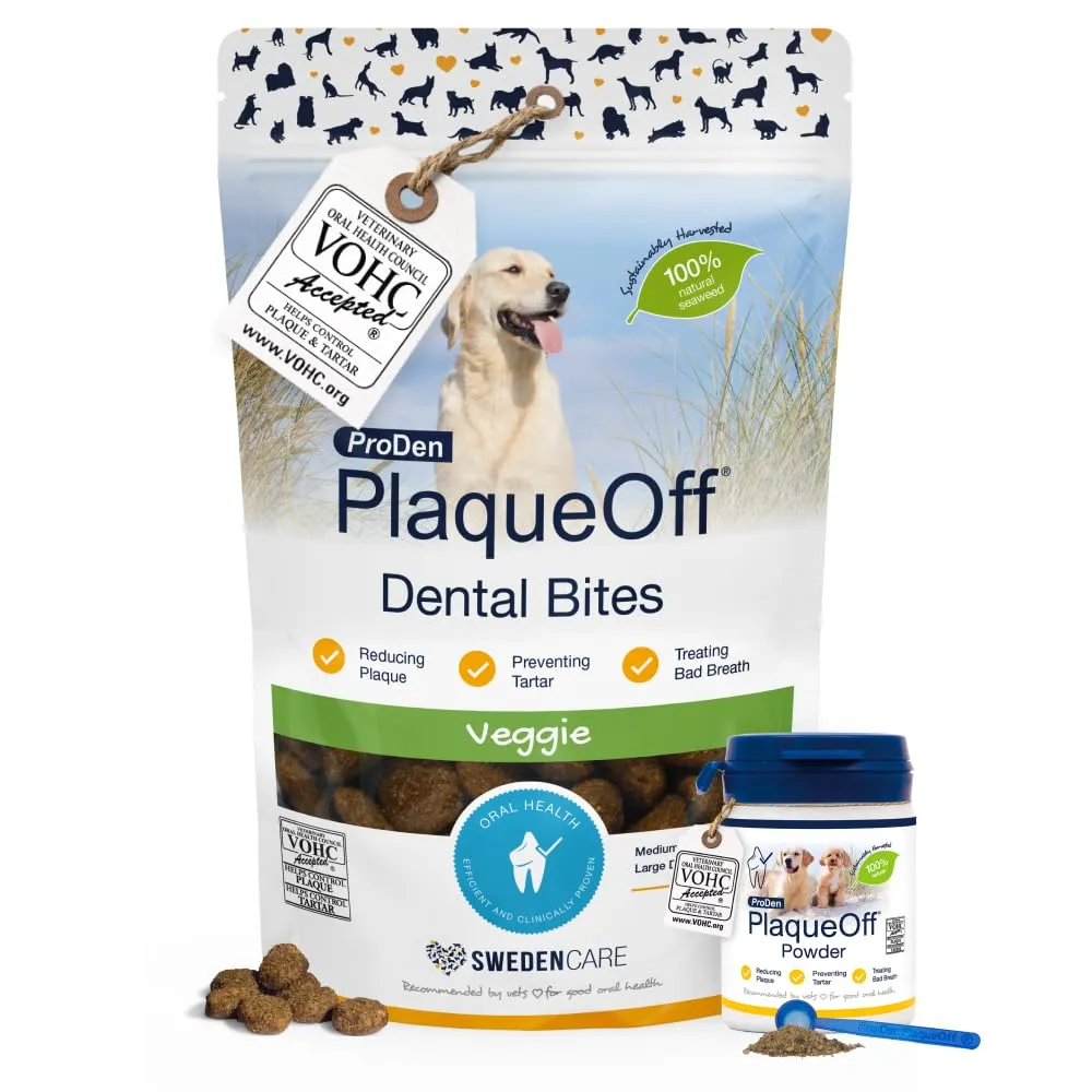 ProDen PlaqueOff Cura Dentale per Cani di Taglia Grande - Set Polvere 60g e Dental Bites 150g - immagine 1