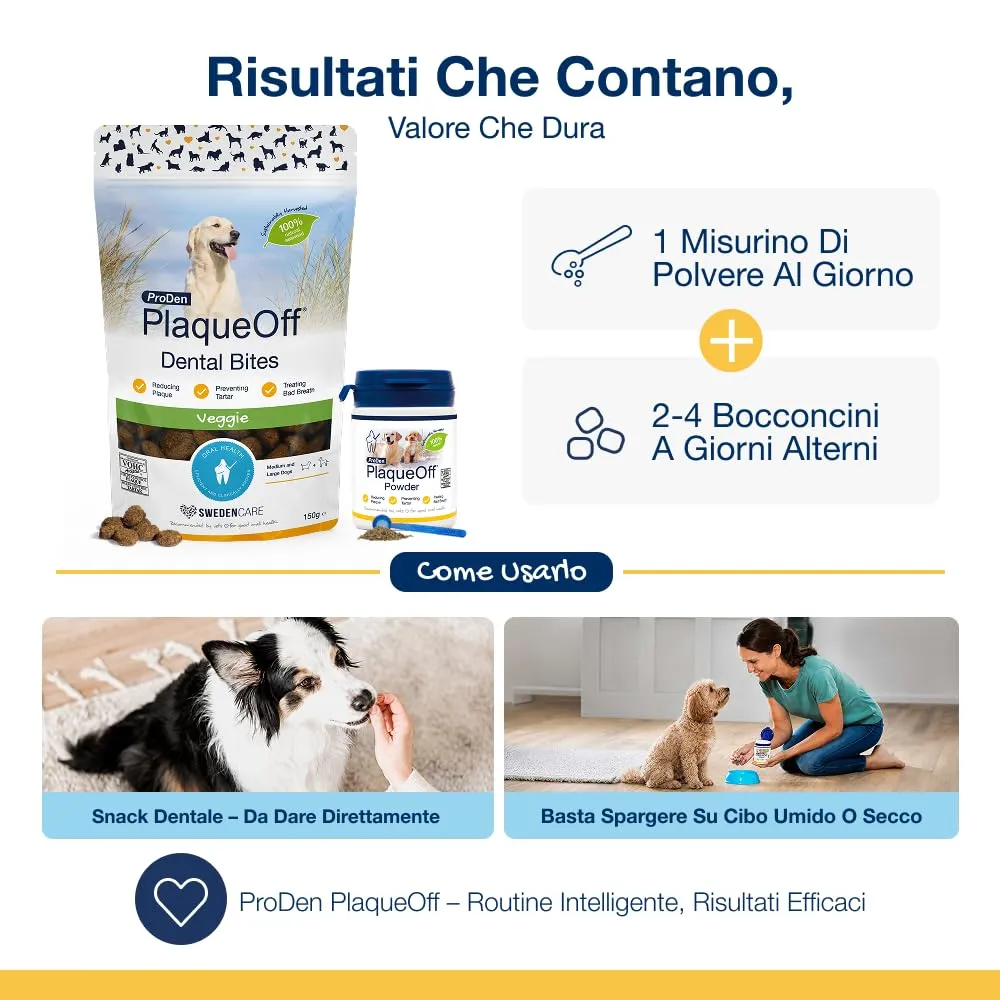 ProDen PlaqueOff Cura Dentale per Cani di Taglia Grande - Set Polvere 60g e Dental Bites 150g - immagine 2