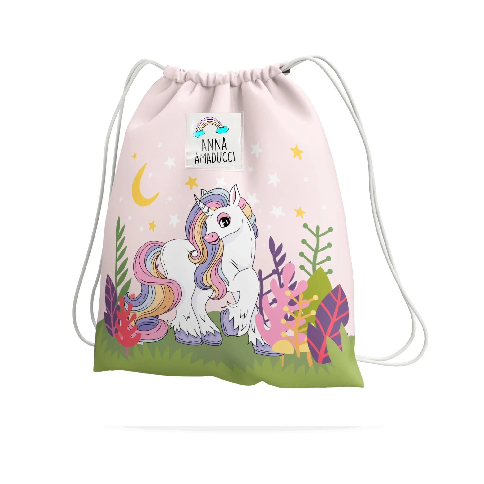 KAÏDENSÏ Sacca Asilo Personalizzata Unicorno Viola e Lilla con Foto, 32x40 cm - immagine 1