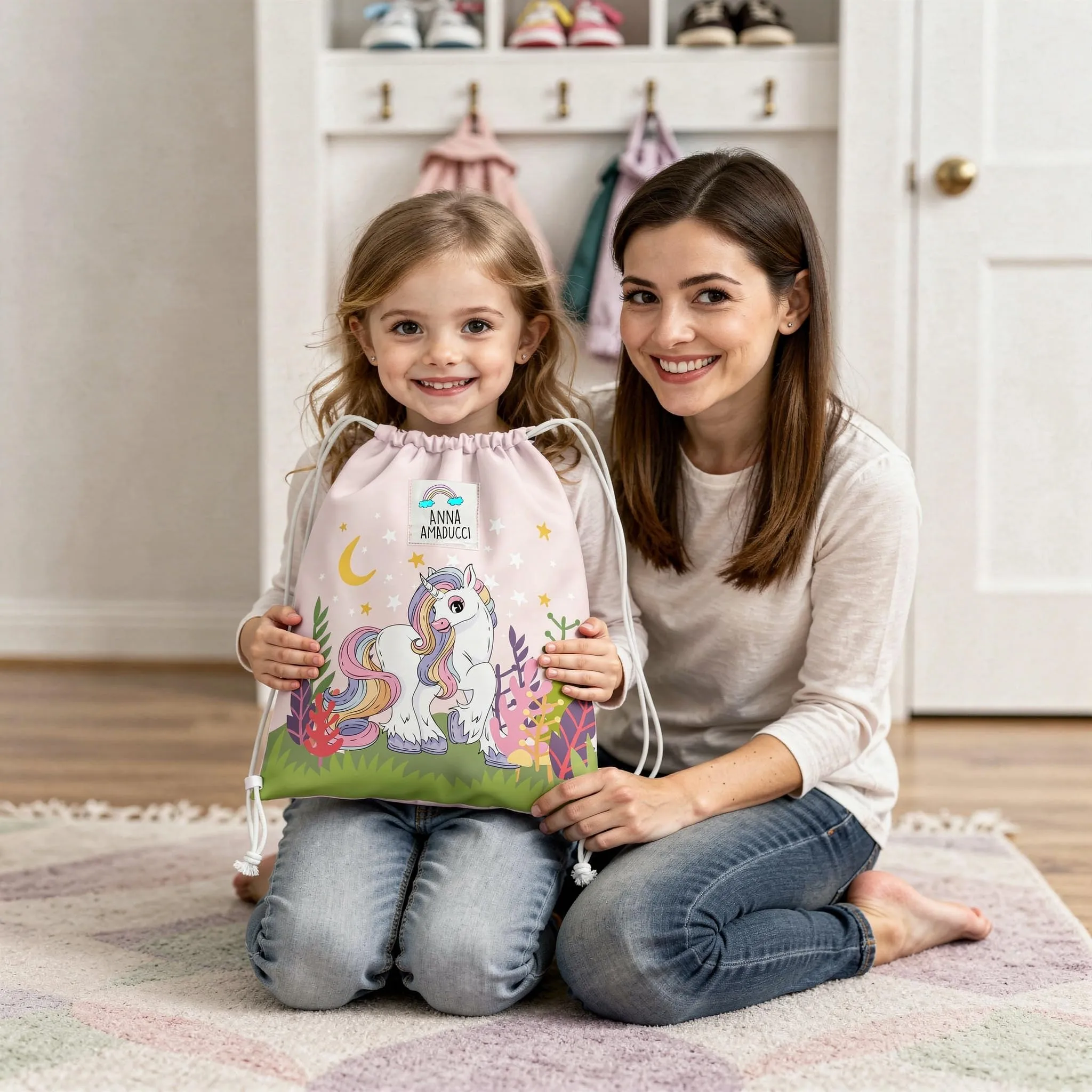 KAÏDENSÏ Sacca Asilo Personalizzata Unicorno Viola e Lilla con Foto, 32x40 cm - immagine 6