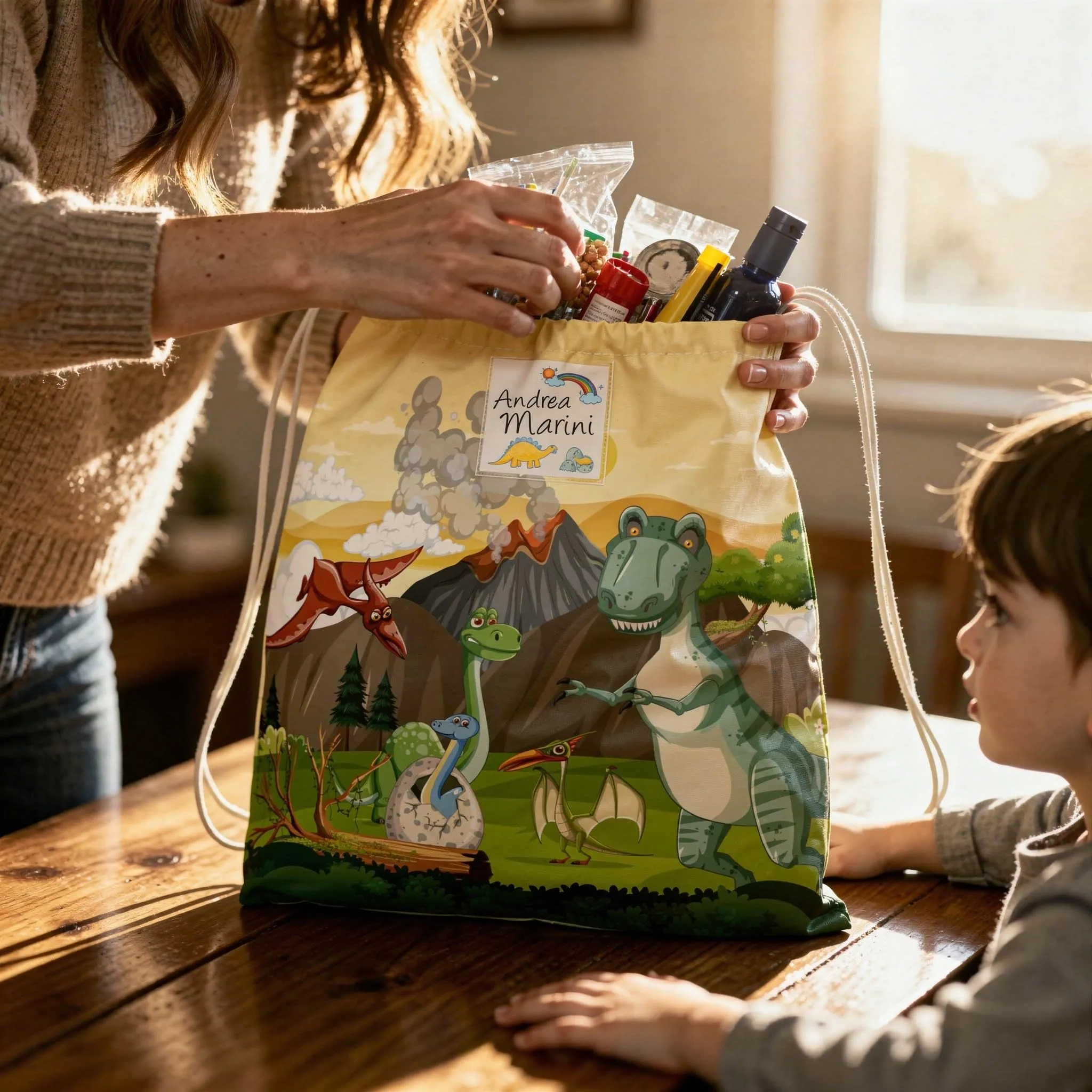 KAÏDENSÏ Sacca Asilo Personalizzata Dinosauri con Foto, 32x40 cm - immagine 6