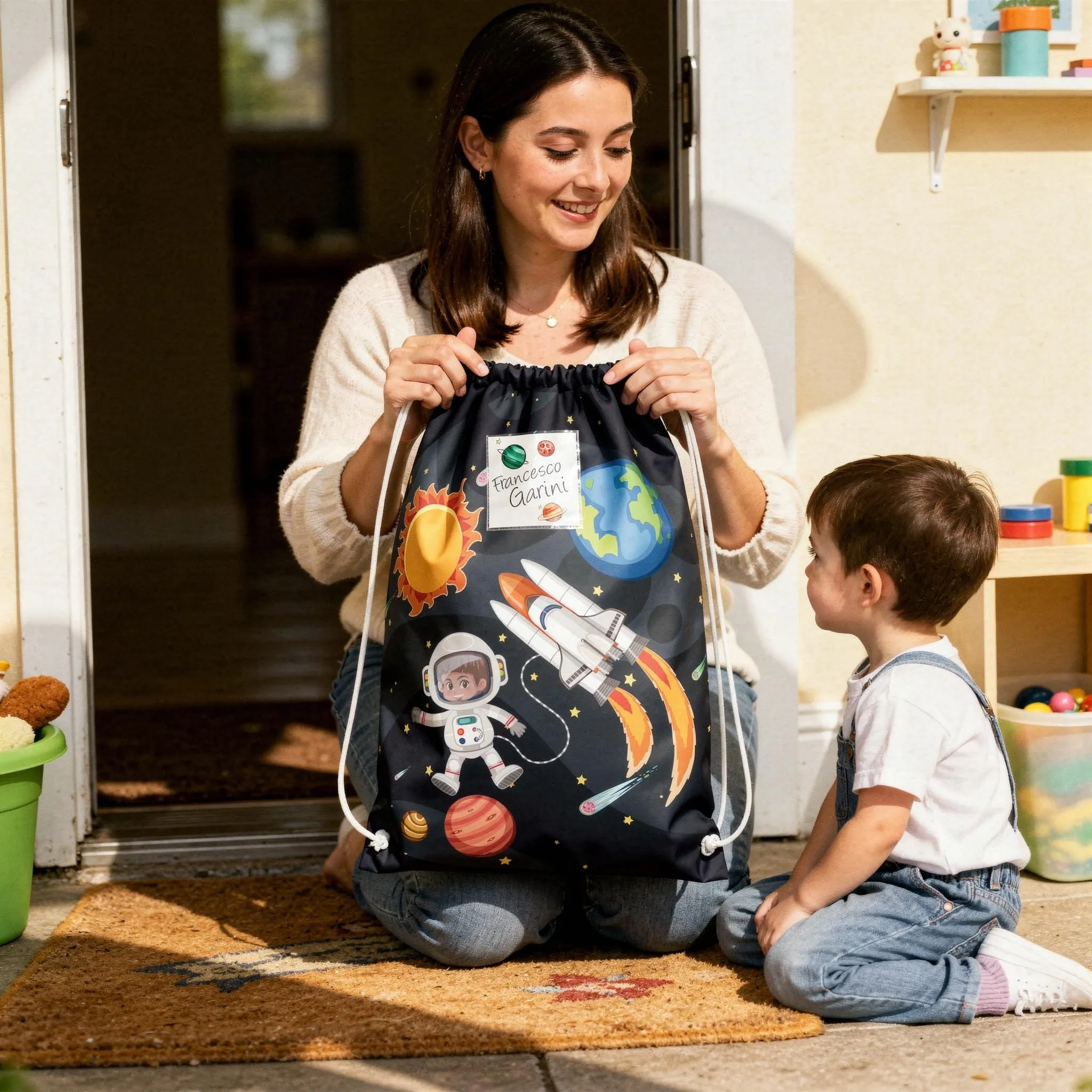 KAÏDENSÏ Sacca Asilo Personalizzata Spazio con Foto, 32x40 cm - Tema Astronauta, Razzo, Pianeti - immagine 7
