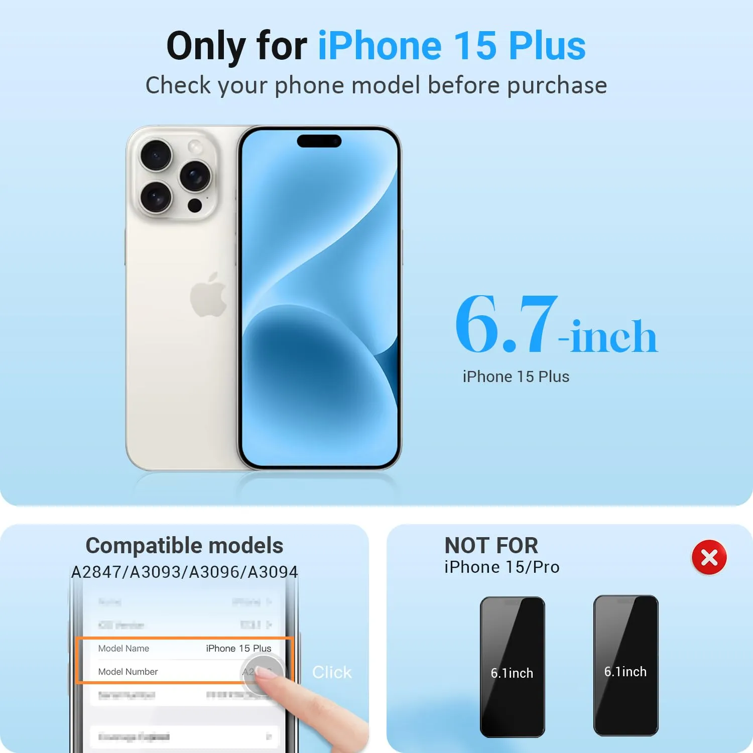GULEEK Display LCD per iPhone 15 Plus, 6,7", FHD, Touch Screen Integrato, Nero - immagine 2