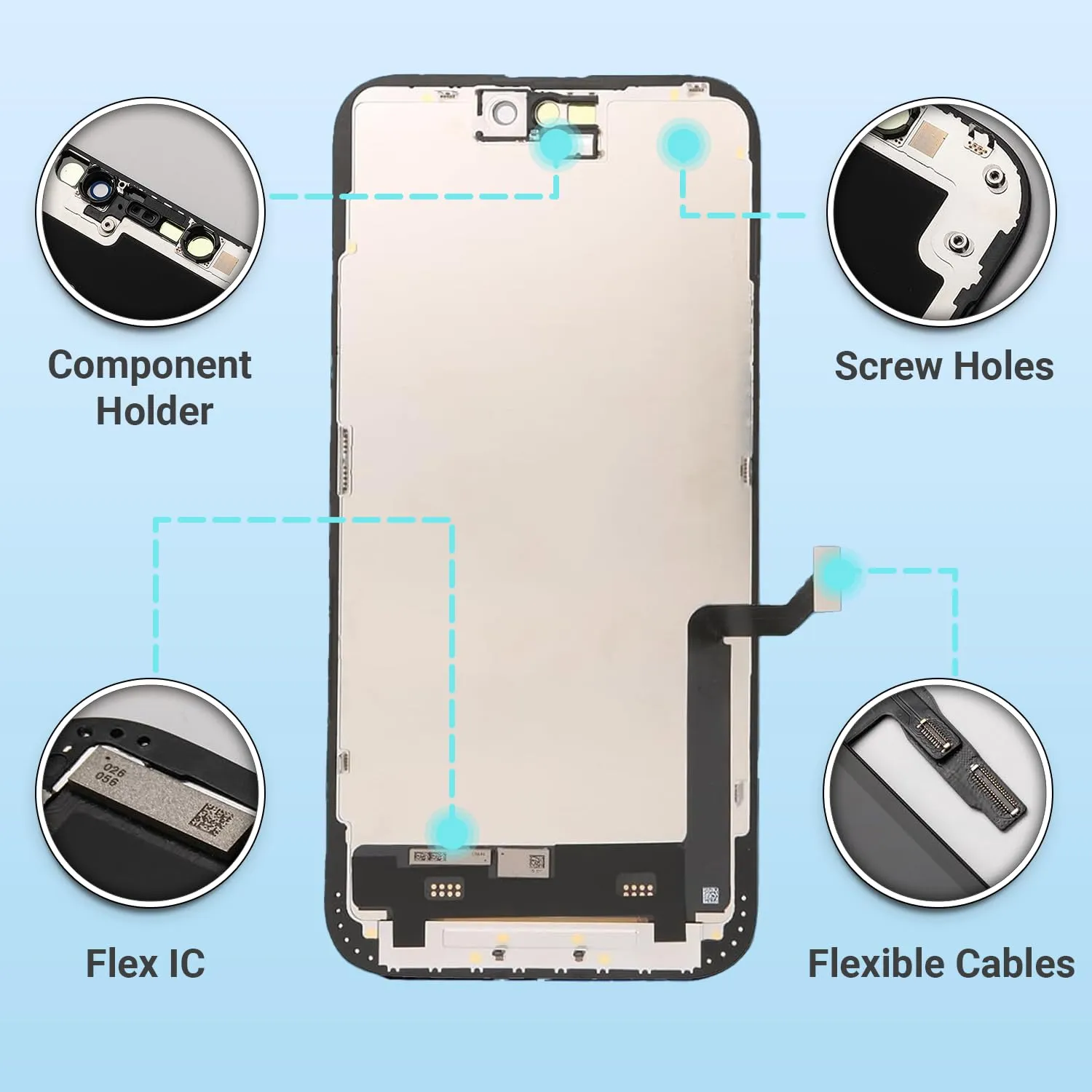 GULEEK Display LCD per iPhone 15 Plus, 6,7", FHD, Touch Screen Integrato, Nero - immagine 3