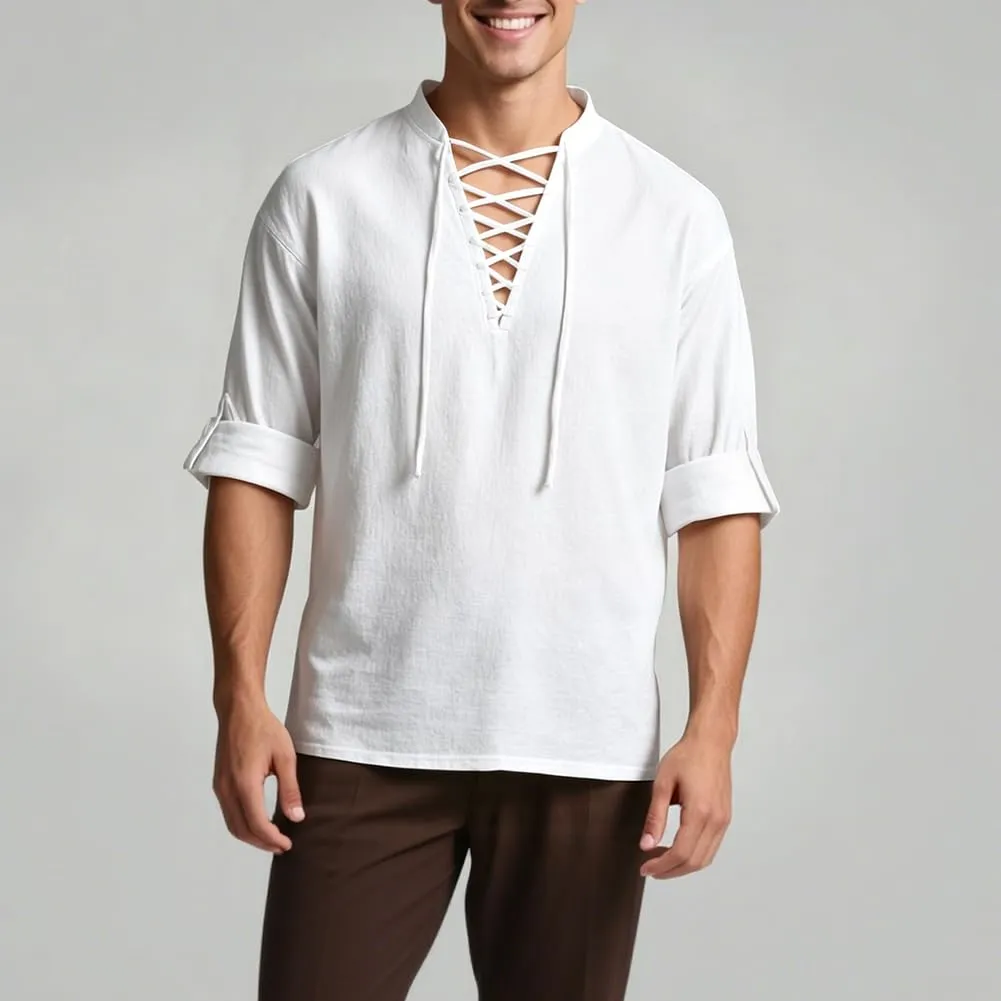 BSBUY Camicia Medievale Uomo Rinascimentale in Cotone Stile Pirata Gotico Bianco XXL - immagine 6