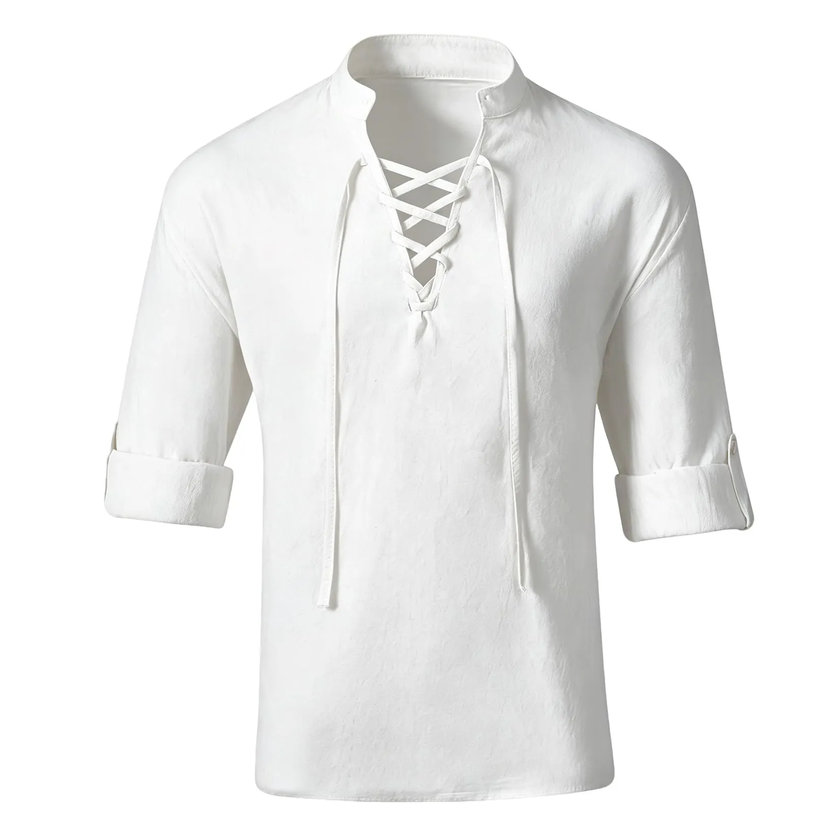 BSBUY Camicia Medievale da Uomo in Cotone, Stile Rinascimentale e Punk con Lacci, Bianco, 3XL - immagine 1
