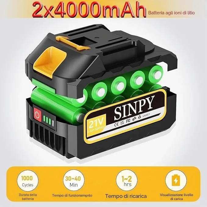 SINPY Mini Motosega a Batteria 8", 880W, 2x4000mAh, con Pompetta Olio e Blocco di Sicurezza - immagine 3