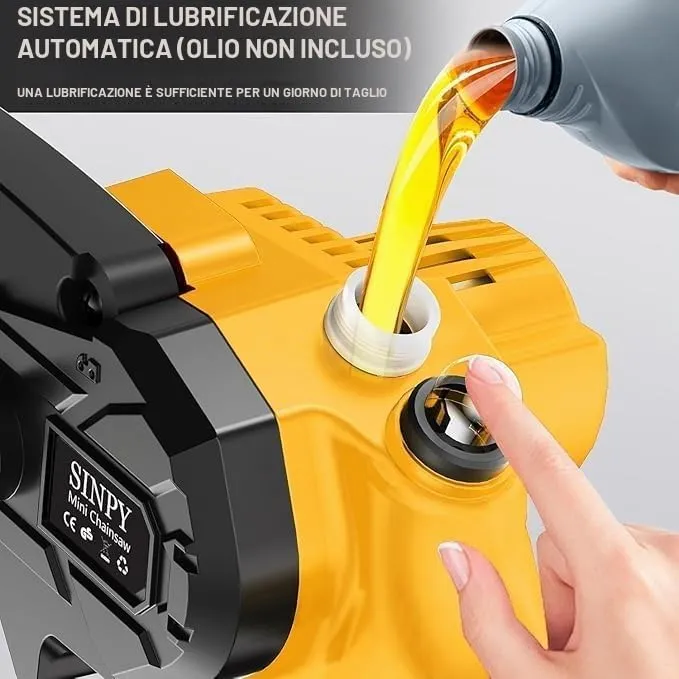 SINPY Mini Motosega a Batteria 8", 880W, 2x4000mAh, con Pompetta Olio e Blocco di Sicurezza - immagine 4
