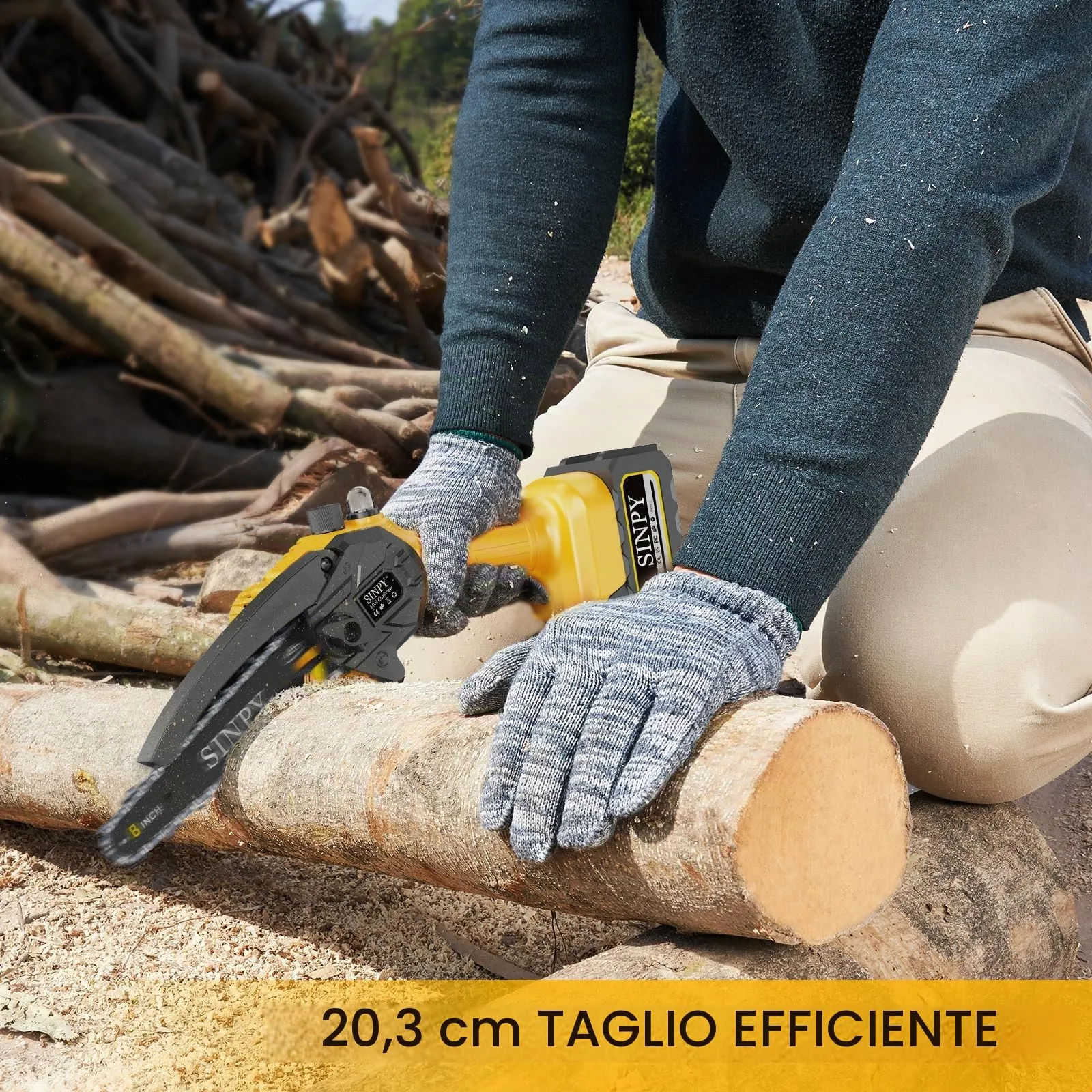 SINPY Mini Motosega a Batteria 8", 880W, 2x4000mAh, con Pompetta Olio e Blocco di Sicurezza - immagine 6