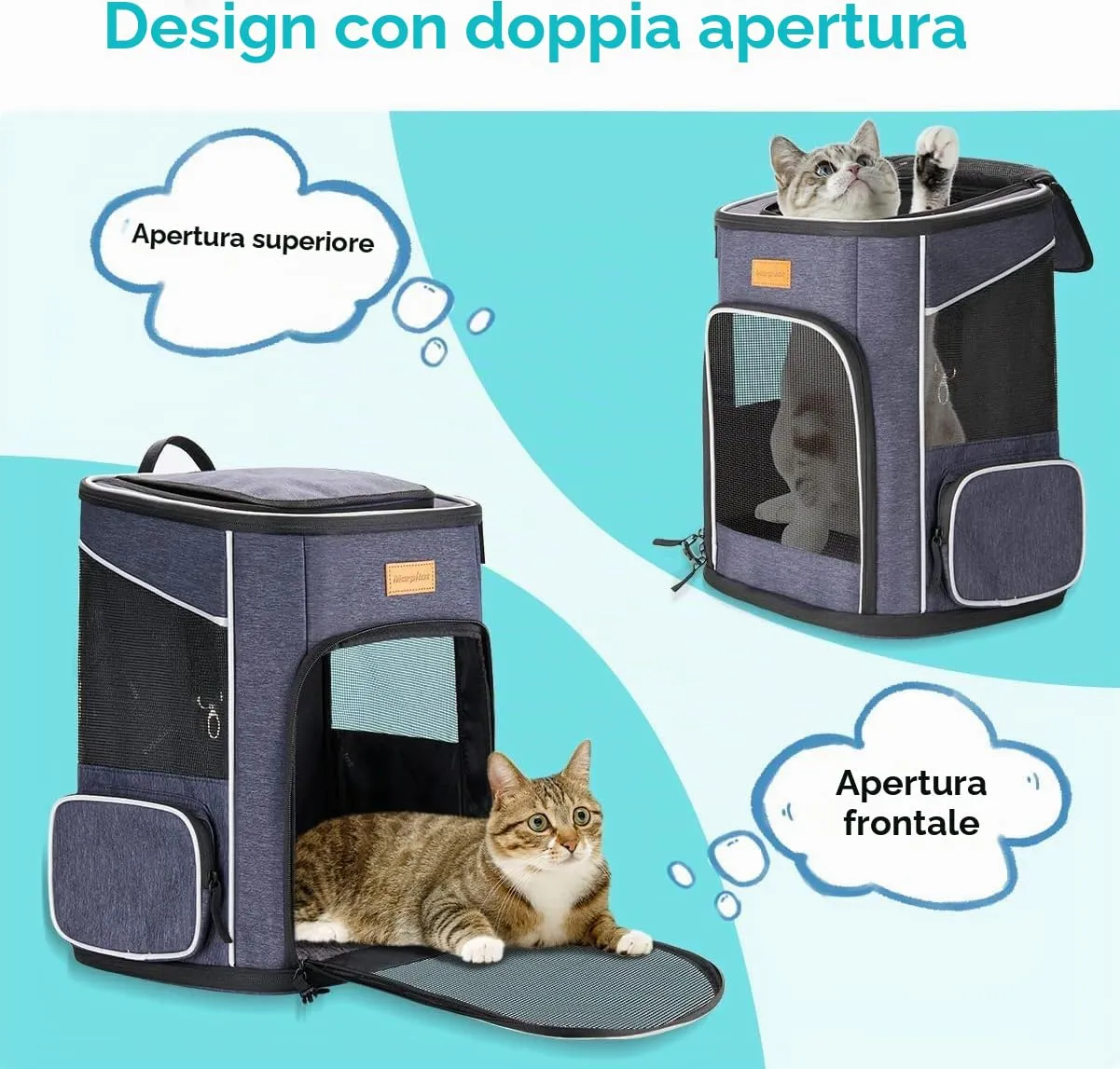 Morpilot Zaino Trasportino per Cani e Gatti fino a 7kg, Blu Denim - immagine 4