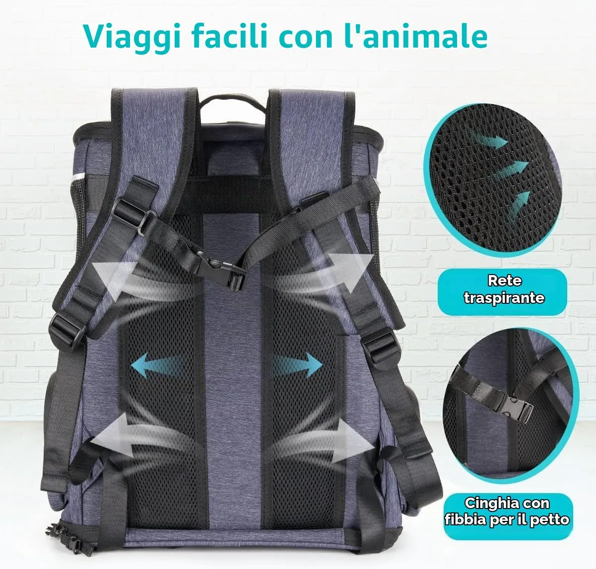Morpilot Zaino Trasportino per Cani e Gatti fino a 7kg, Blu Denim - immagine 5