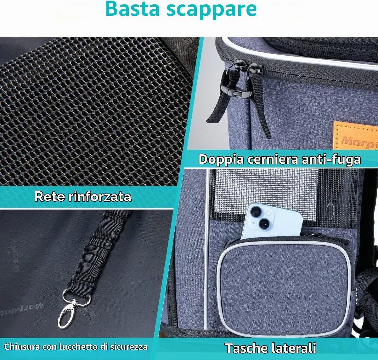 Morpilot Zaino Trasportino per Cani e Gatti fino a 7kg, Blu Denim - immagine 6
