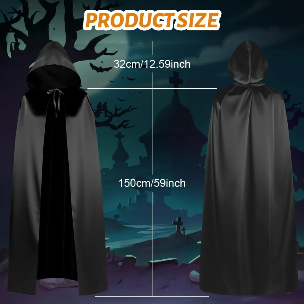 AUYAO Costume da Mago, Set di 7 Pezzi con Mantello, Cappello, Occhiali, Sciarpa, Cravatta e Bacchetta Magica, Kit Cosplay per Bambini e Adulti - immagine 2