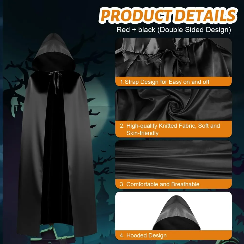AUYAO Costume da Mago, Set di 7 Pezzi con Mantello, Cappello, Occhiali, Sciarpa, Cravatta e Bacchetta Magica, Kit Cosplay per Bambini e Adulti - immagine 5