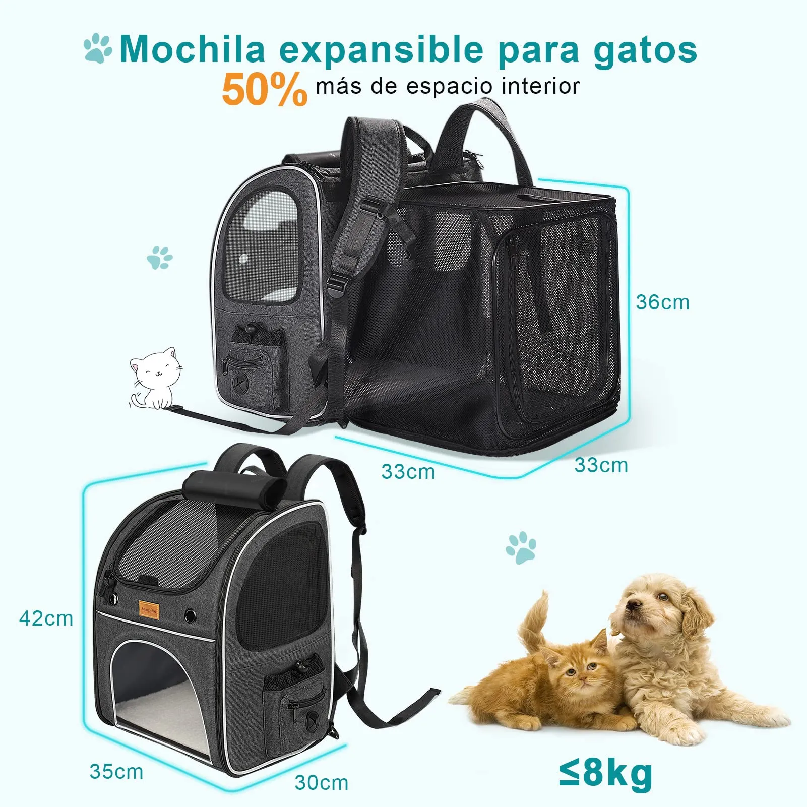 Morpilot Zaino Trasportino Estensibile per Cani e Gatti fino a 8 kg - immagine 2