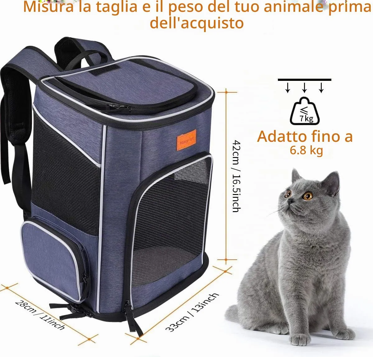Morpilot Zaino Trasportino per Cani e Gatti fino a 7kg con Cinturino di Sicurezza Interno - immagine 3