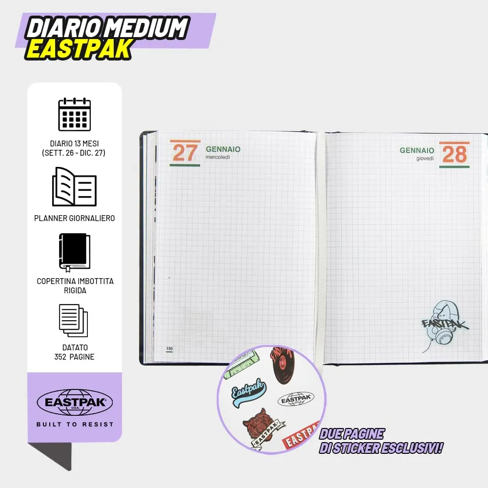 Eastpak Diario Scuola 2026-2027, Datato 13 Mesi, Copertina Imbottita, 352 Pagine e Stickers, 12 x 16.5 cm - immagine 4