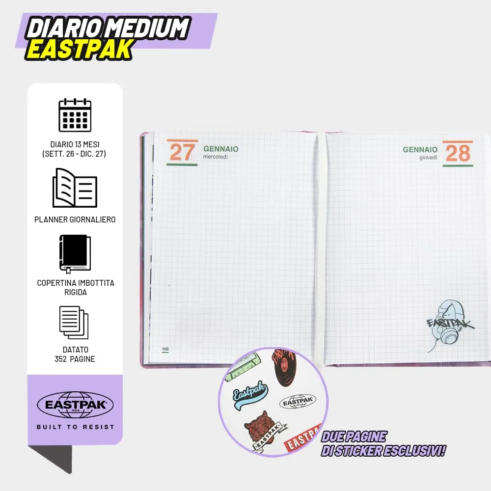 Eastpak Diario Scuola 2026-2027, Datato 13 Mesi, Copertina Imbottita, 352 Pagine e Stickers, 12 x 16.5 cm - immagine 4
