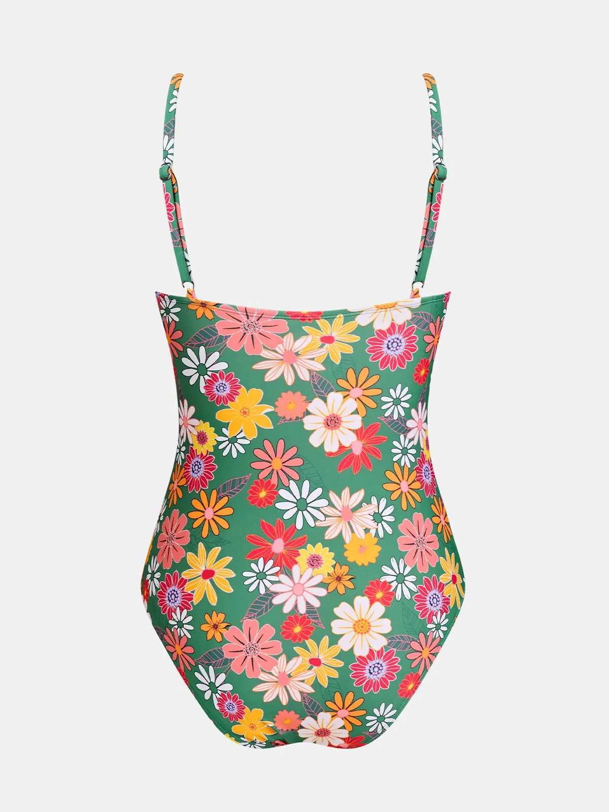 CUPSHE Costume da bagno intero da donna con scollo a V e controllo della pancia, Verde/Rosso Flore, S - immagine 7