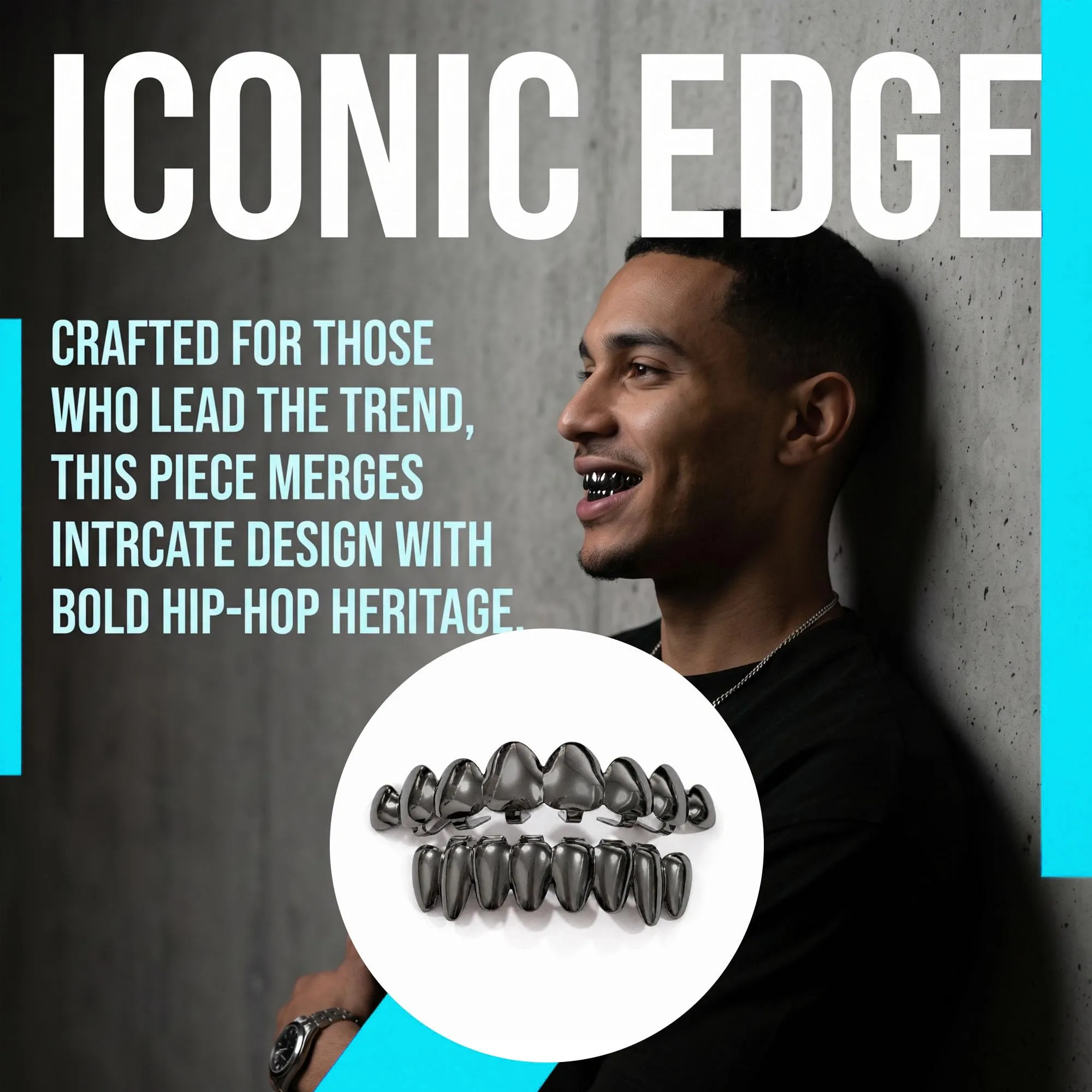 Longhao Grillz Hip Hop per denti, placcati in oro, set completo con 2 forme in silicone - immagine 5
