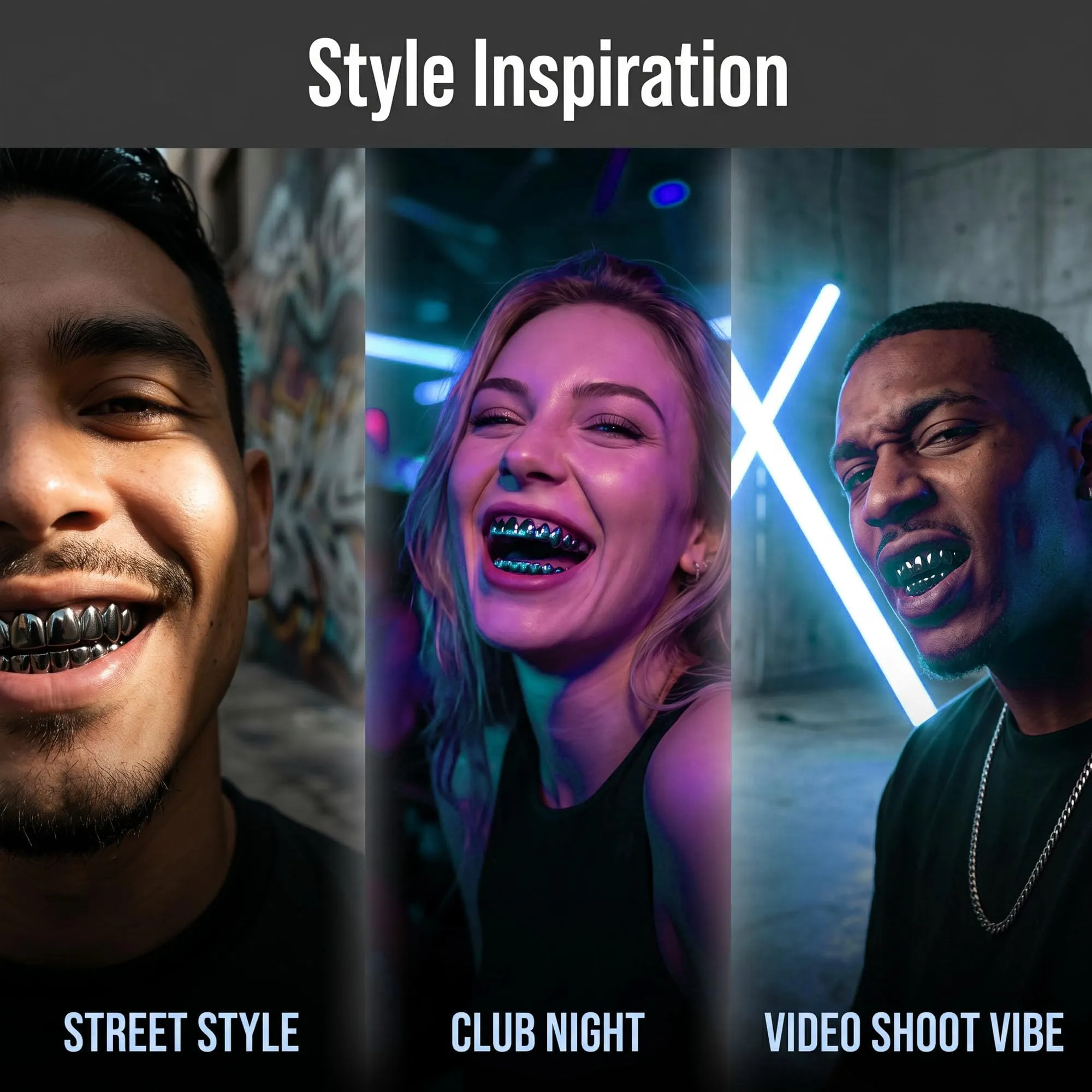Longhao Grillz Hip Hop per denti, placcati in oro, set completo con 2 forme in silicone - immagine 6