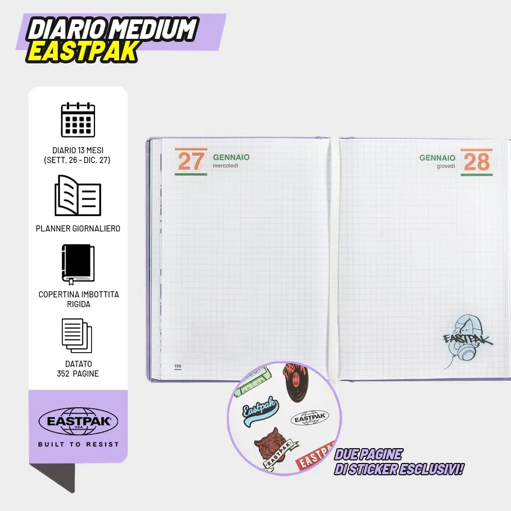 Eastpak Diario Scuola 2026-2027, Datato 13 Mesi, Copertina Imbottita, 352 Pagine e Stickers, 12 x 16.5 cm - immagine 4