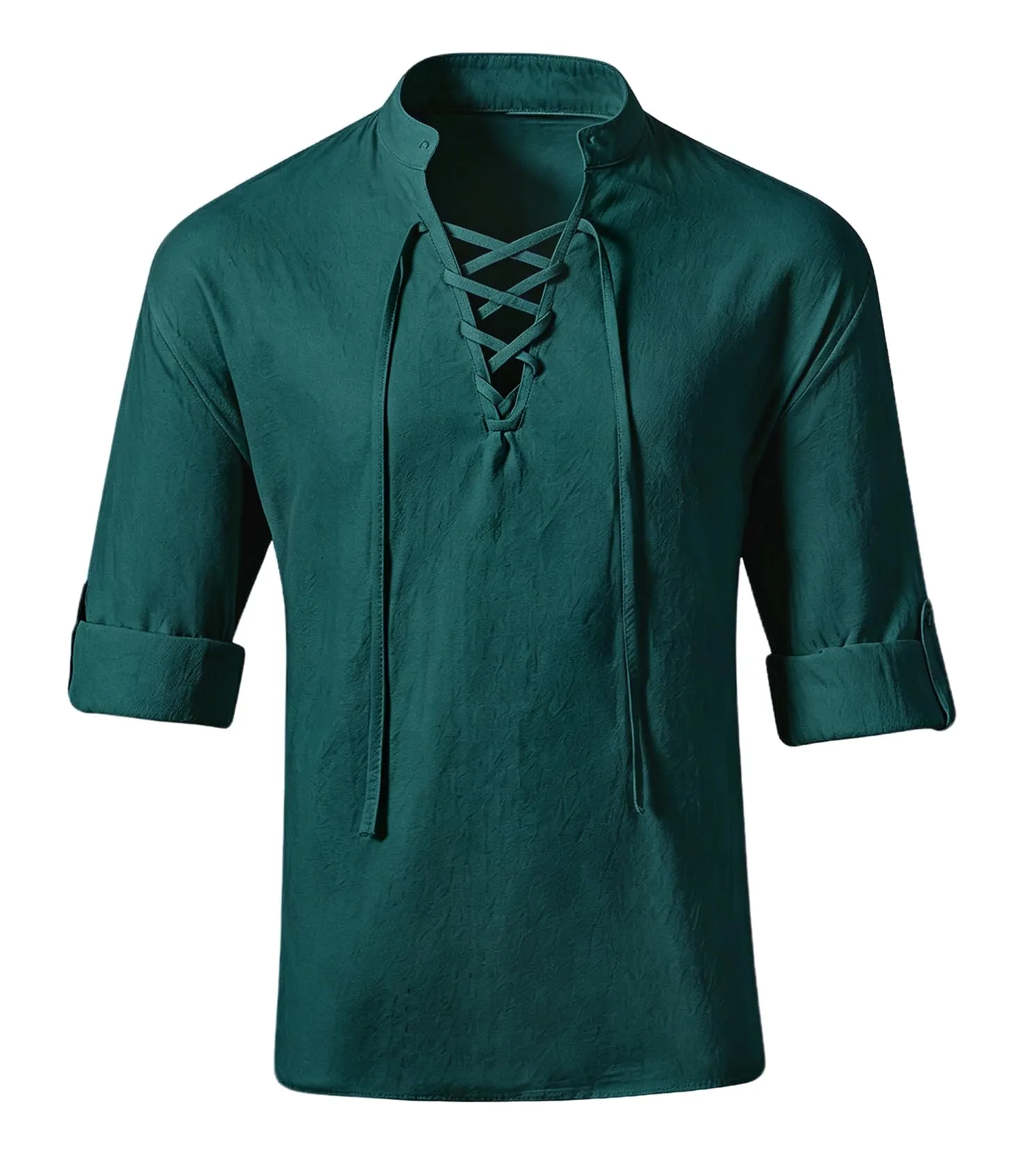 BSBUY Costume Medievale Uomo Camicia Rinascimentale in Cotone Stile Pirata Gotico Verde Scuro 3XL - immagine 1