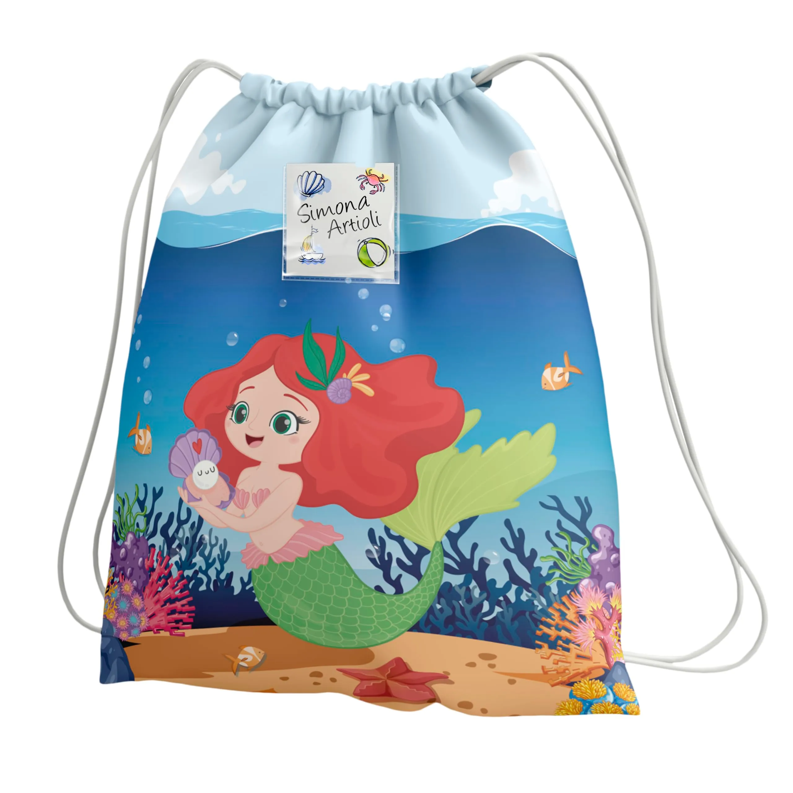 KAÏDENSÏ Sacca Asilo Personalizzata Sirena con Foto, 32x40 cm - immagine 1