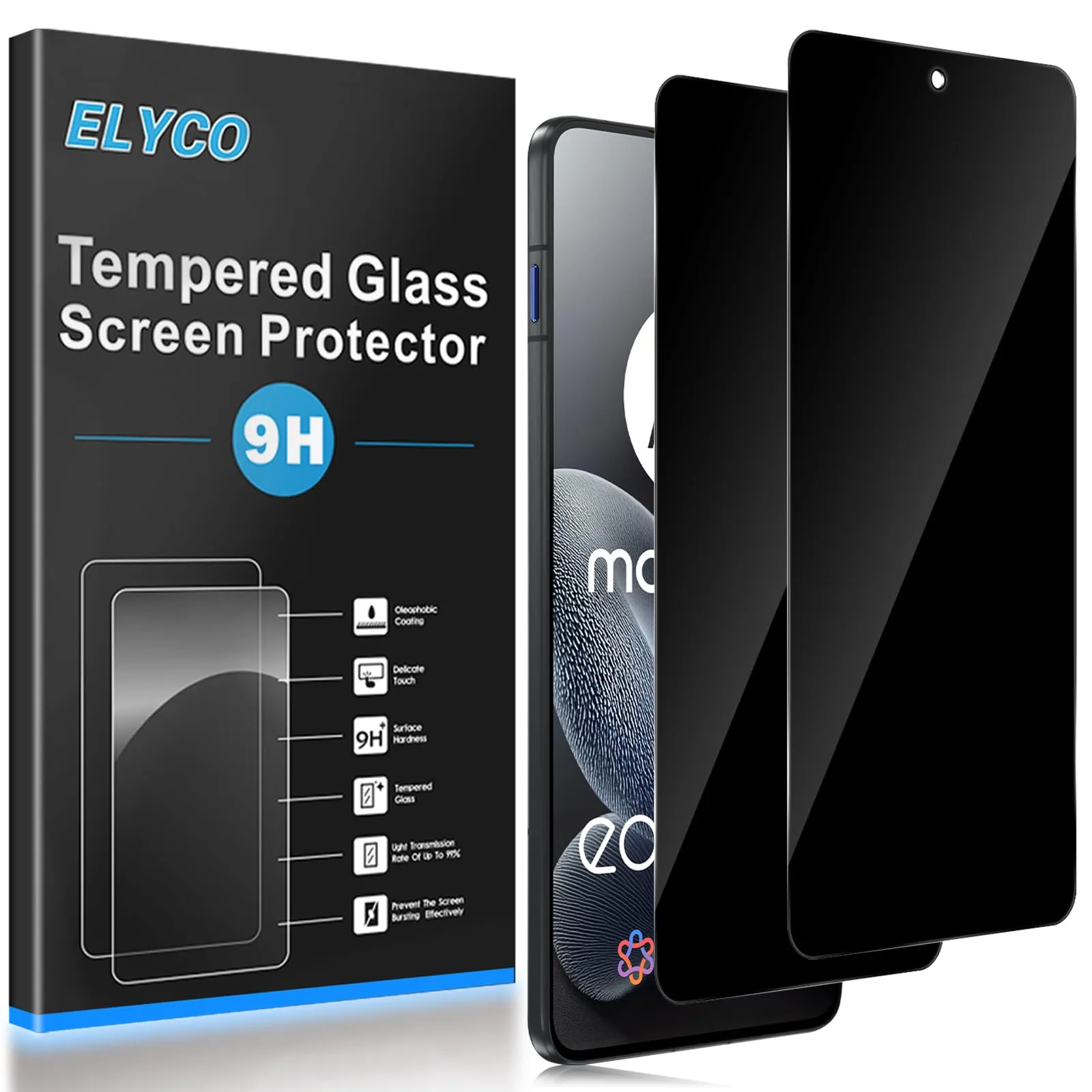 ELYCO Privacy Tempered Glass Screen Protector for Motorola Moto Edge 70, 2 Pieces - immagine 1