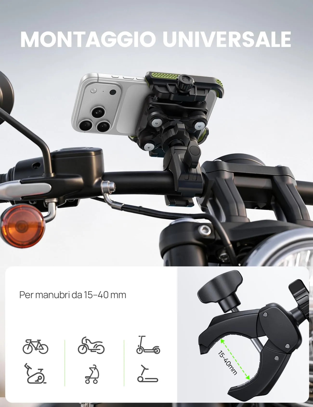 Lamicall Supporto Telefono Moto e Bici Antivibrazione BCSP11-EU-GN - immagine 6