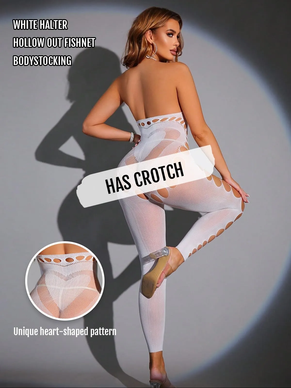 Buitifo Donna Fishnet Bodystocking Pigiama - Bianco Ax, Taglia Unica - immagine 3