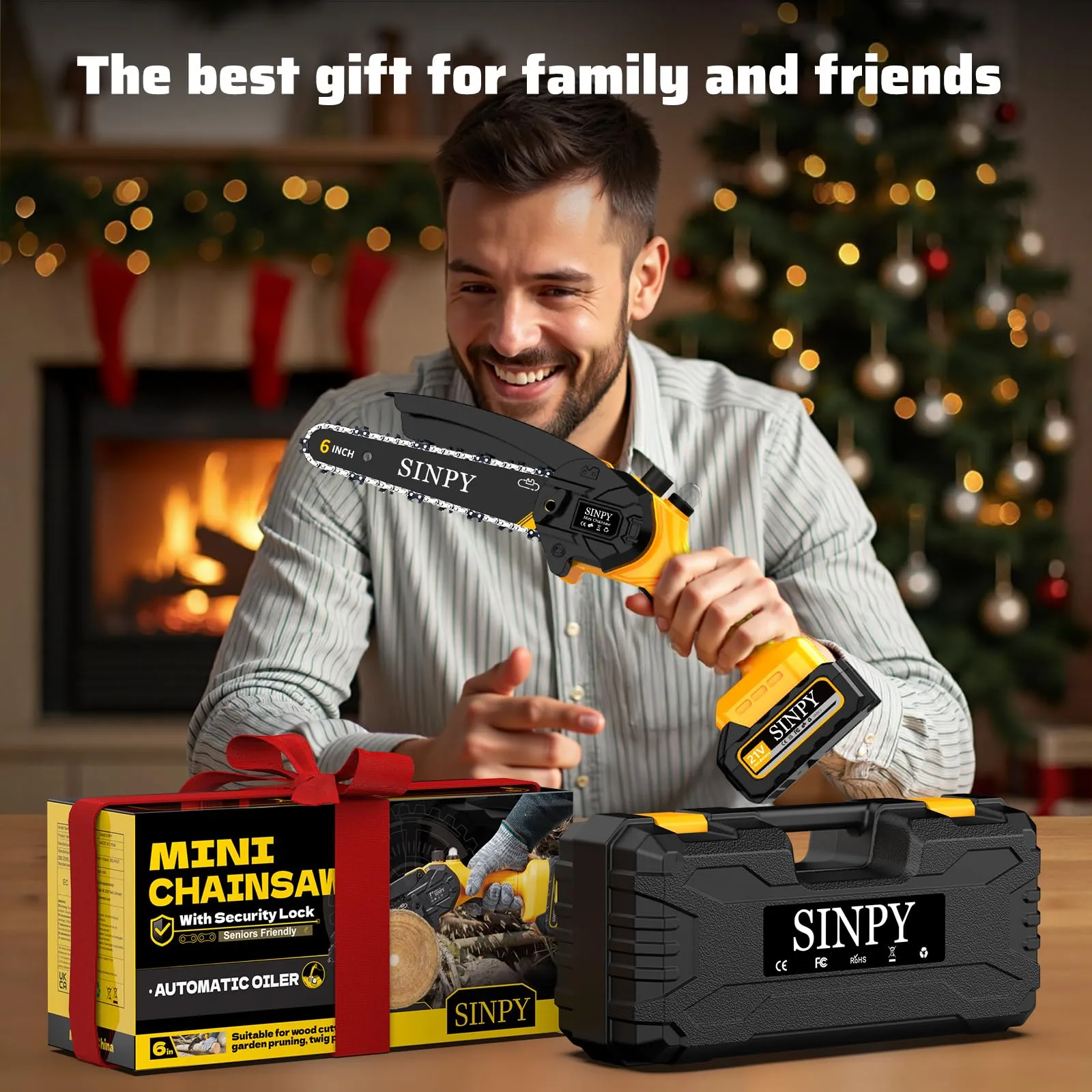 SINPY Mini Motosega a Batteria MNCS-118, 880W 6 Pollici con Pompetta Olio, 2x4000 mAh Batterie e Caricatore Rapido - immagine 2