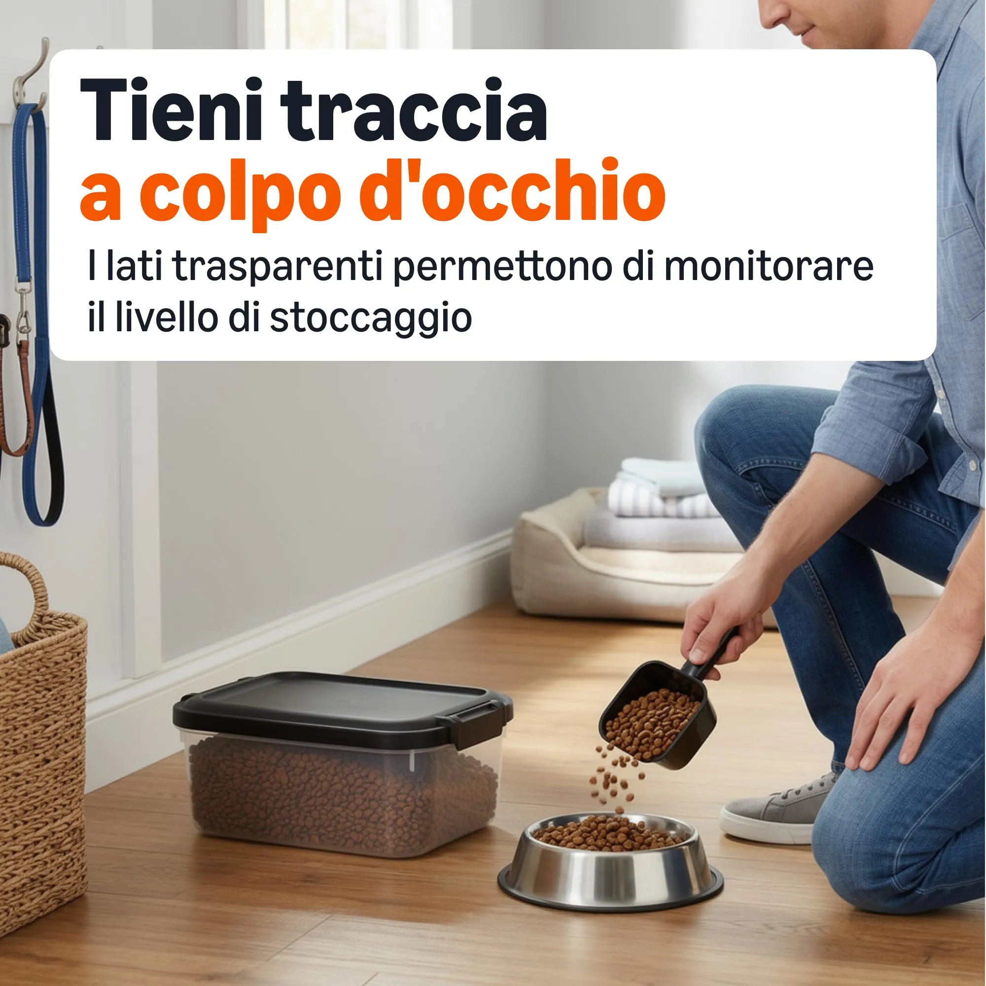 Amazon Basics Contenitore per Cibo per Animali Domestici, 4.5 kg, Trasparente e Nero - immagine 2