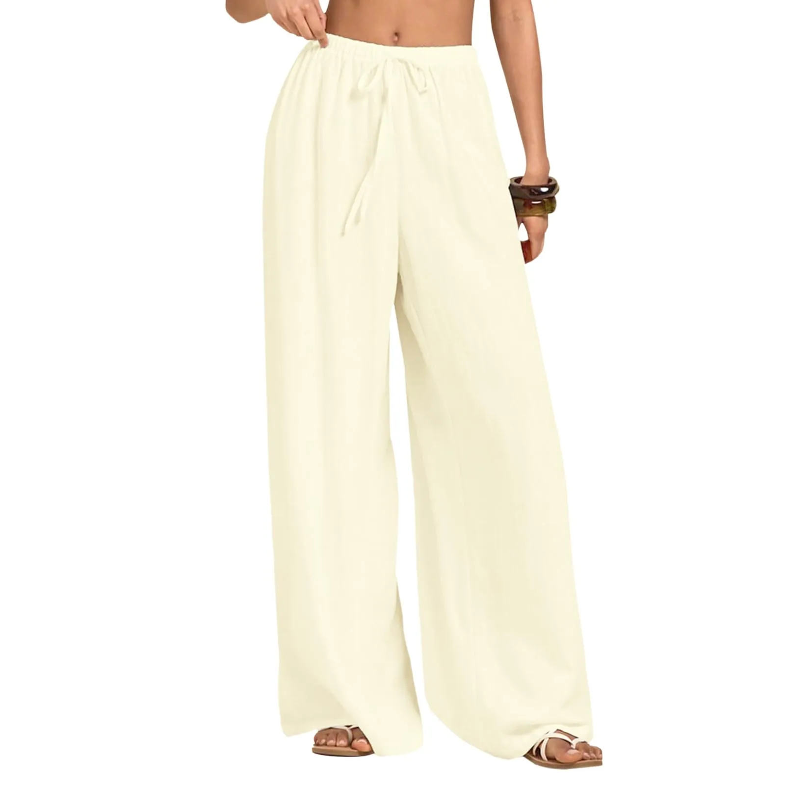 Neteson Pantaloni in Lino Donna Larghi Leggeri con Vita Elastica - immagine 1