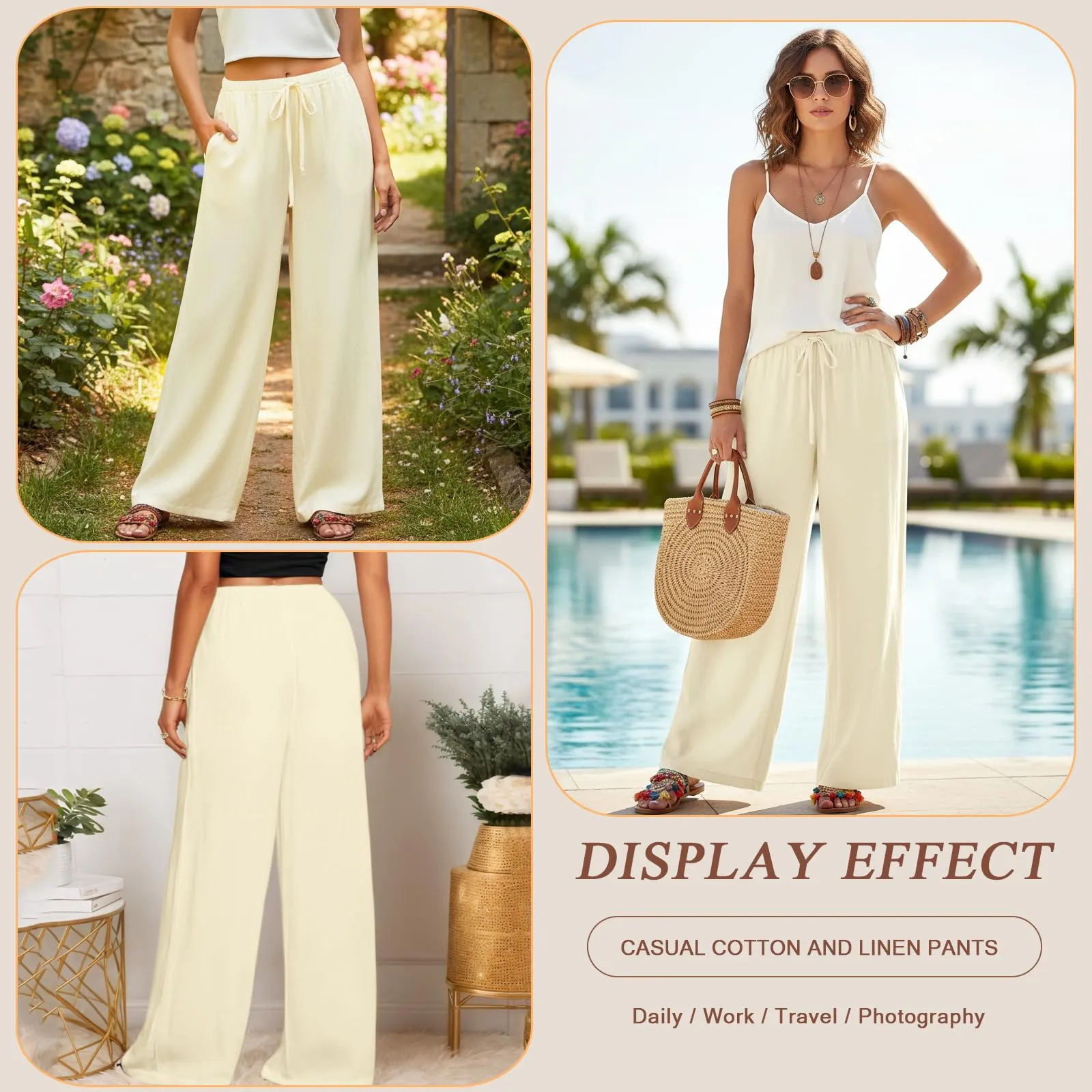 Neteson Pantaloni in Lino Donna Larghi Leggeri con Vita Elastica - immagine 2