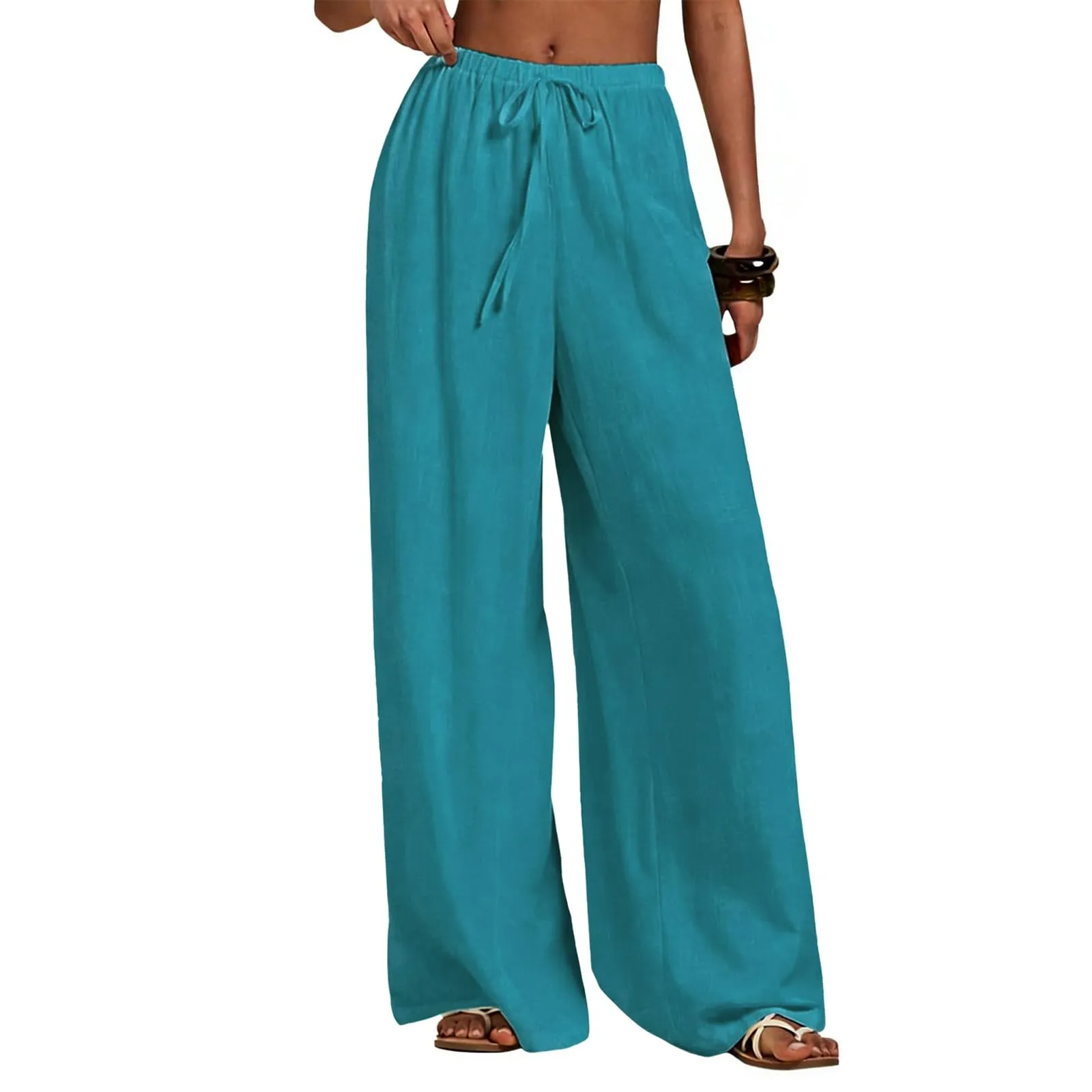 Neteson Pantaloni in Lino Donna Larghi Leggeri con Vita Elastica - immagine 1