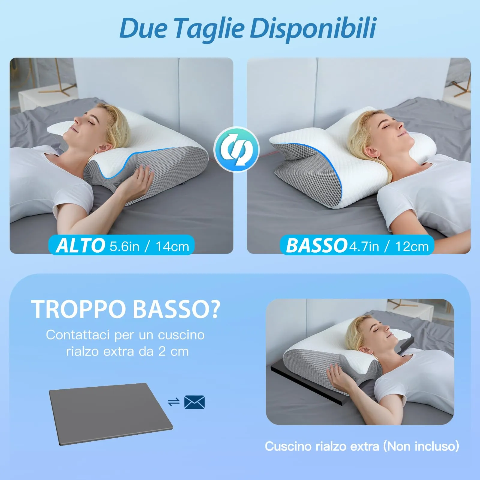 HOMCA Cuscino 2 in 1 Memory Foam Ergonomico, 60x40x12/14cm, Grigio - immagine 3