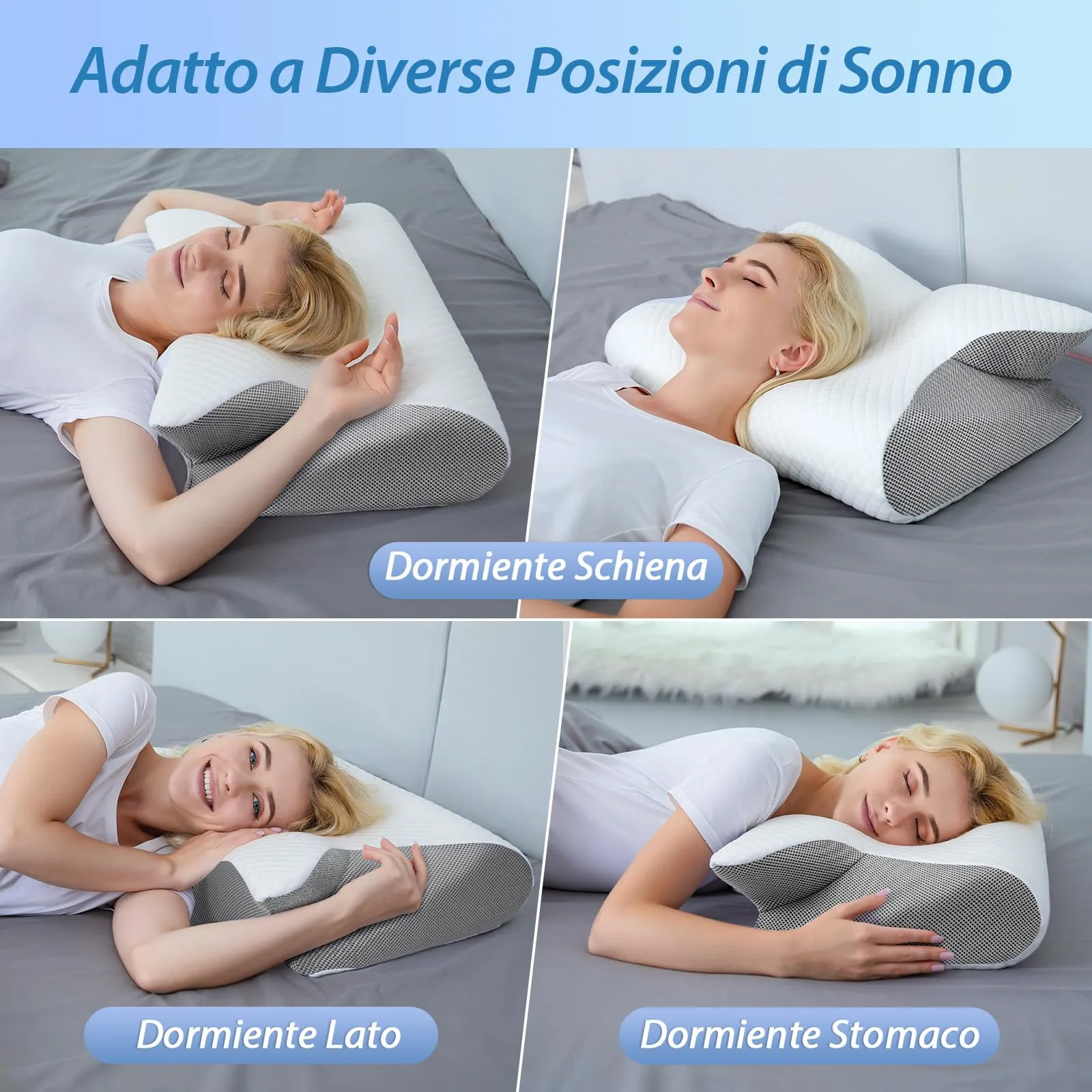 HOMCA Cuscino 2 in 1 Memory Foam Ergonomico, 60x40x12/14cm, Grigio - immagine 4