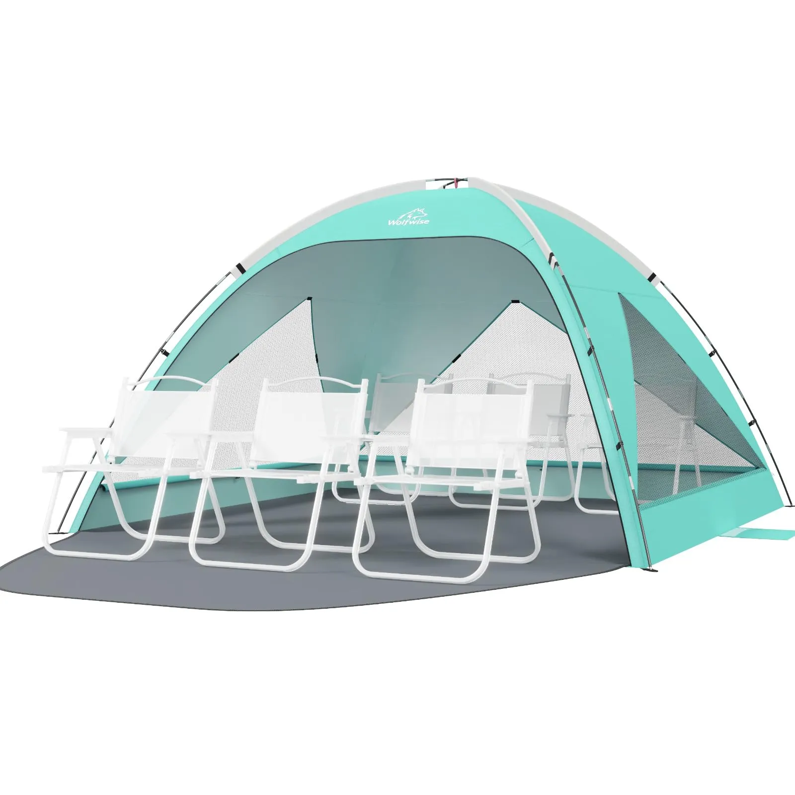 Wolfwise Tenda da Spiaggia UPF 50+ per 6 Persone, Riparo Solare Anti-UV con 3 Finestre Ventilate, Verde Menta - immagine 1