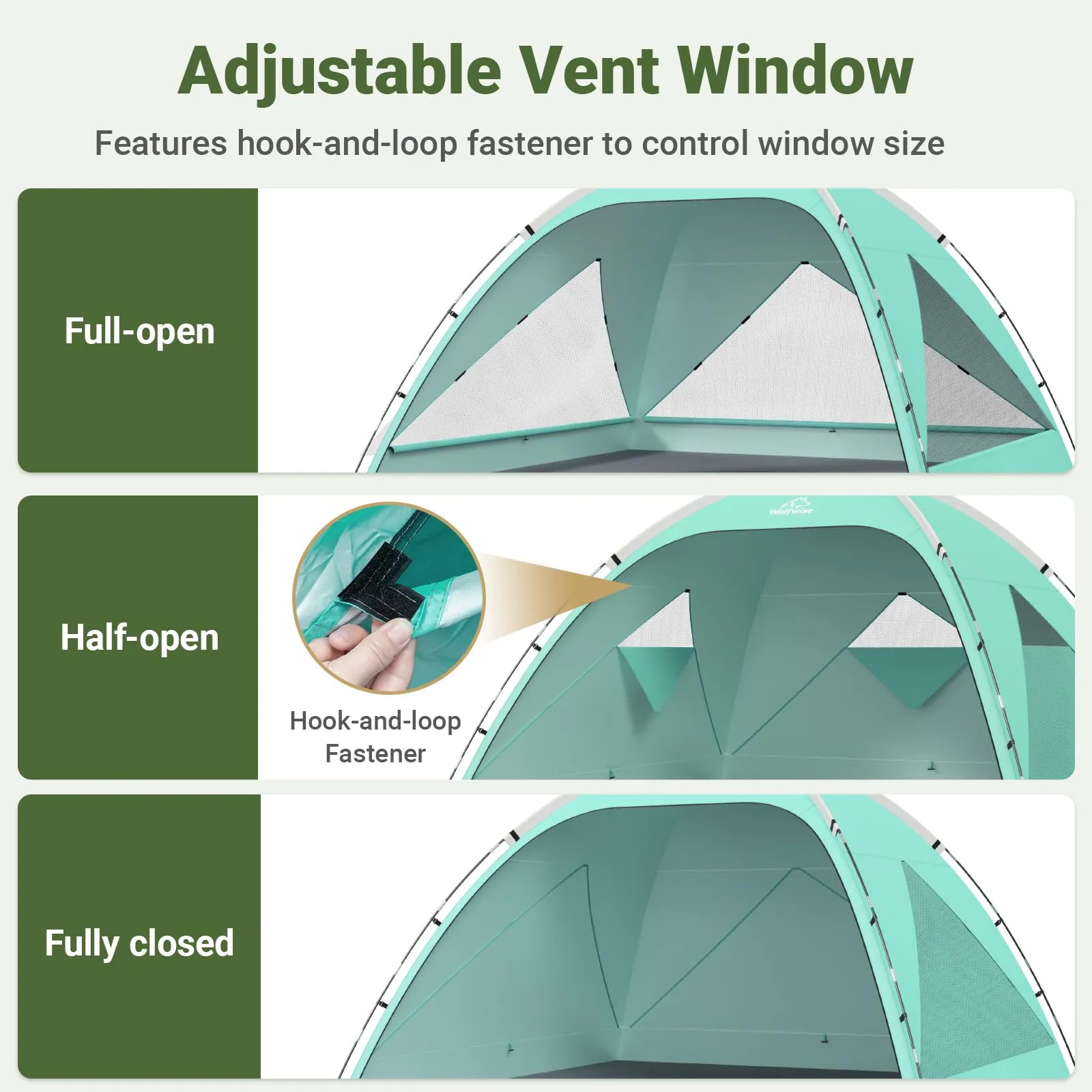 Wolfwise Tenda da Spiaggia UPF 50+ per 6 Persone, Riparo Solare Anti-UV con 3 Finestre Ventilate, Verde Menta - immagine 3