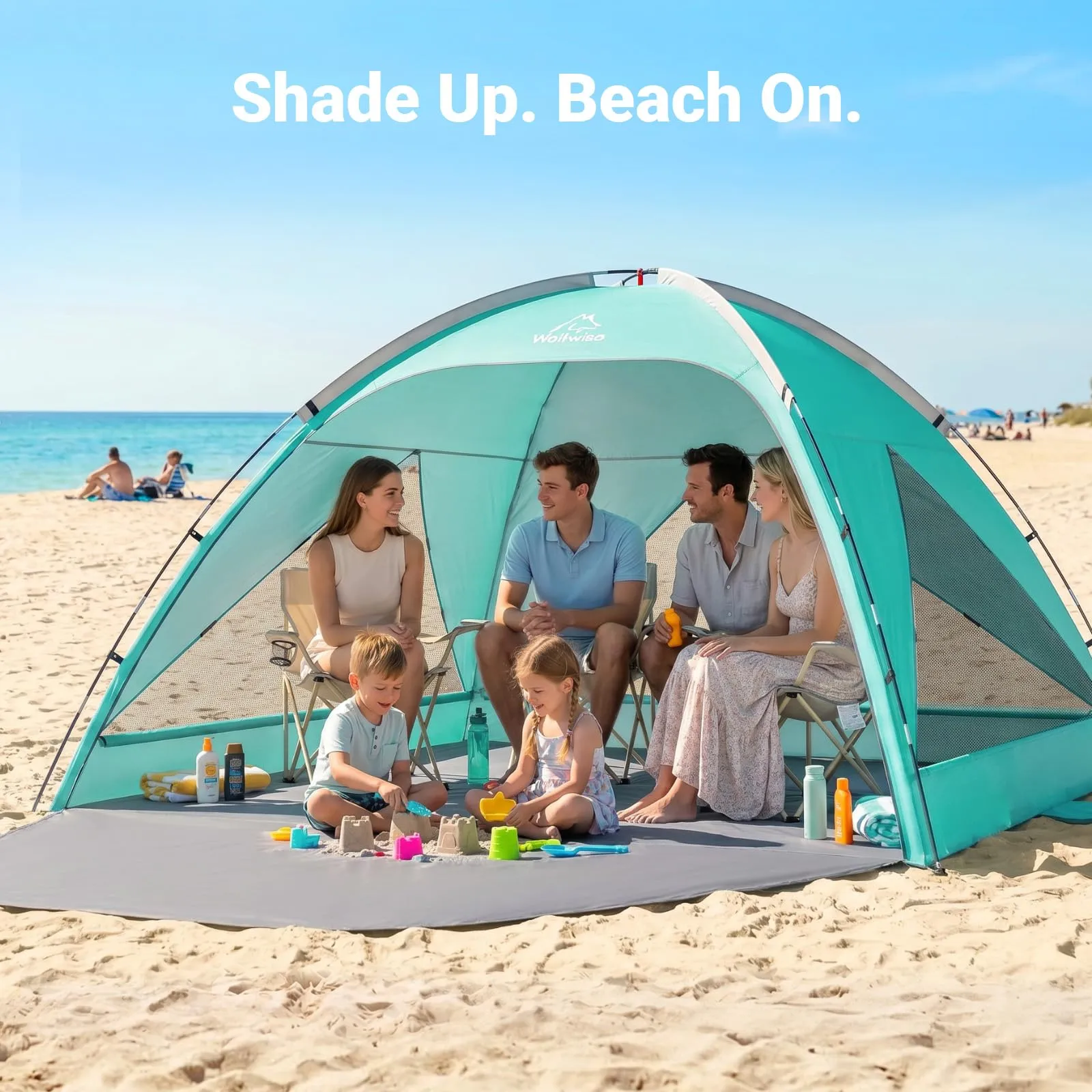 Wolfwise Tenda da Spiaggia UPF 50+ per 6 Persone, Riparo Solare Anti-UV con 3 Finestre Ventilate, Verde Menta - immagine 4
