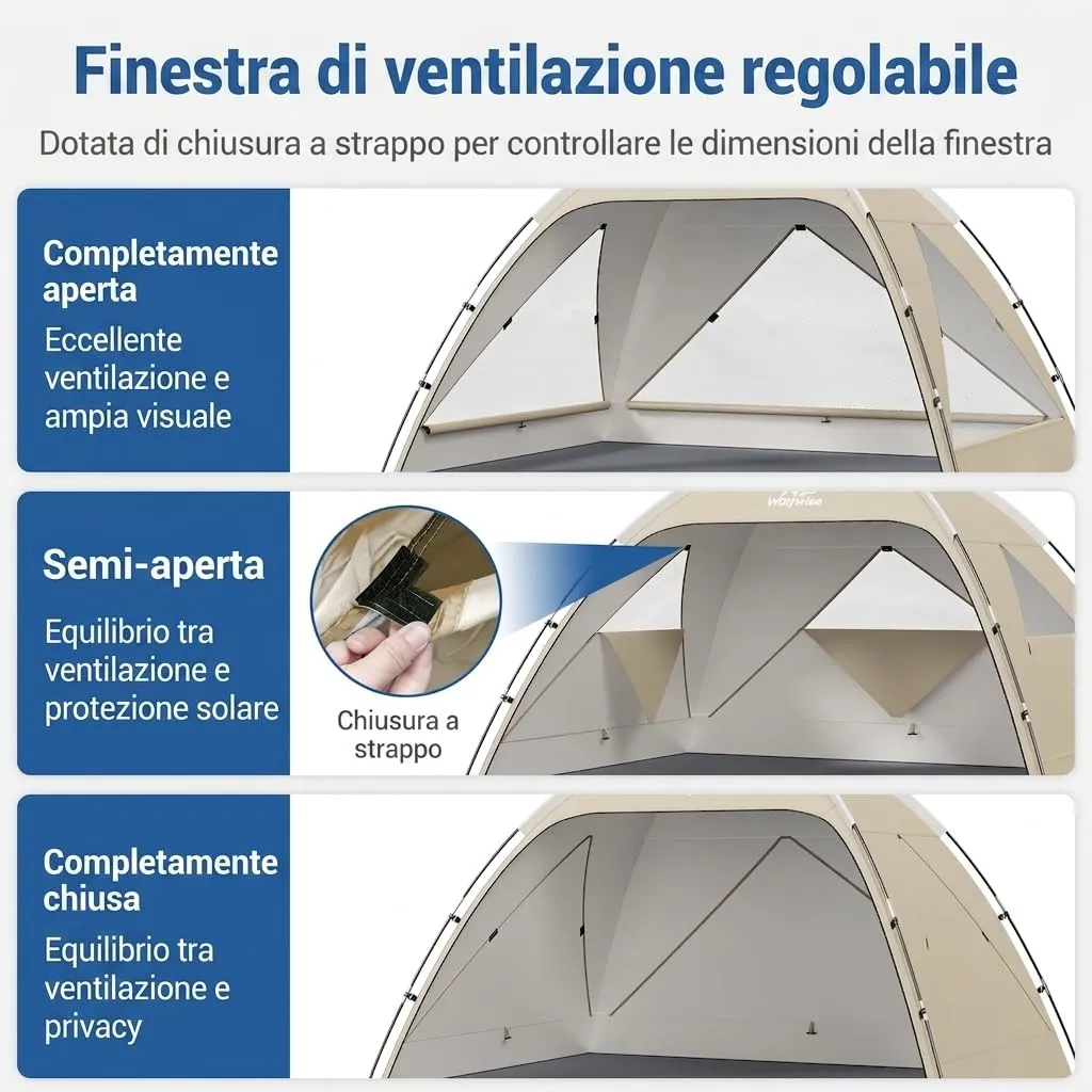 Wolfwise Tenda da Spiaggia UPF 50+, Riparo Solare con 3 Finestre Ventilate, Capacità 3 Persone, Beige - immagine 3