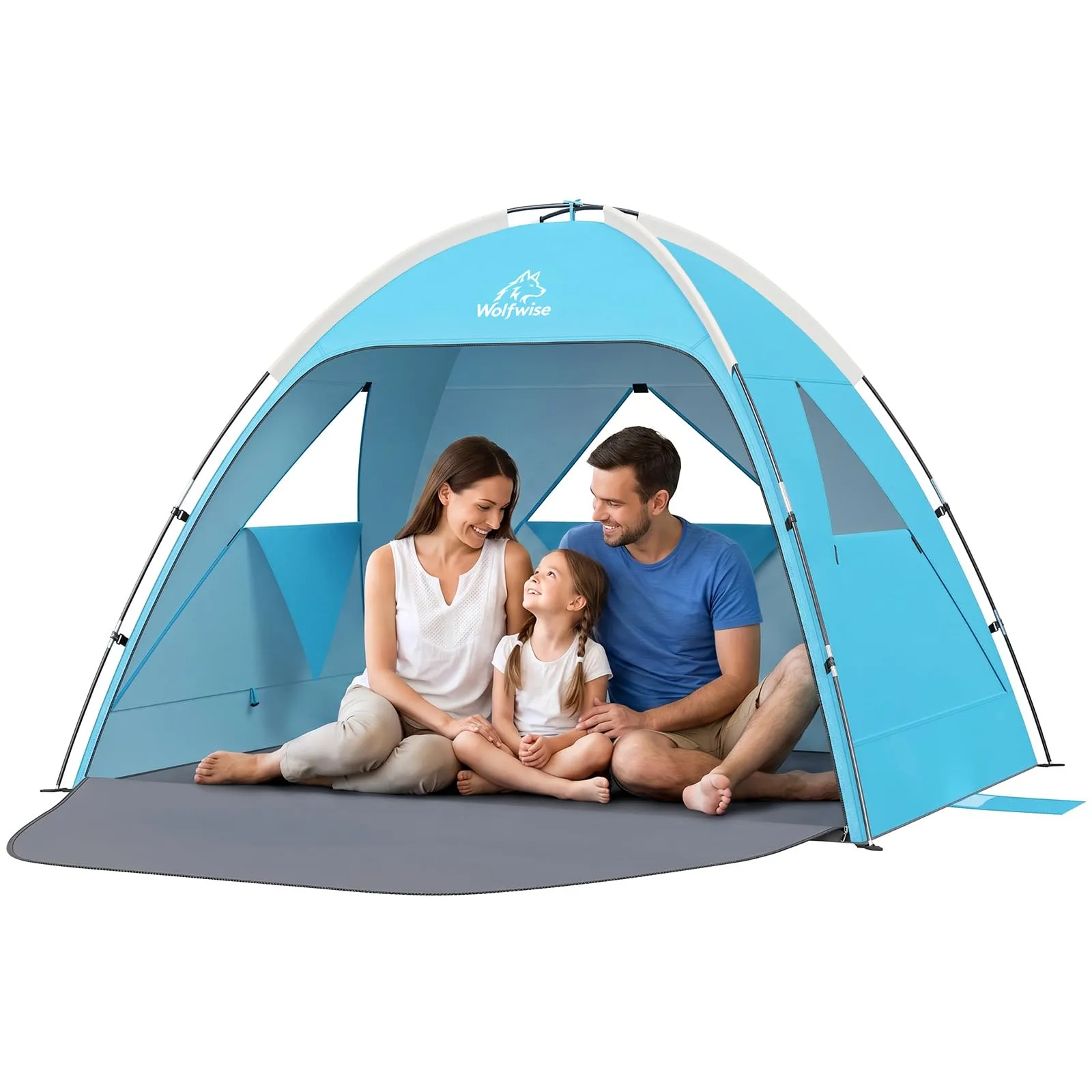 Wolfwise Tenda da Spiaggia UPF 50+, Riparo Solare Anti-UV con 3 Finestre Ventilate, Capacità 3 Persone, Blu - immagine 1