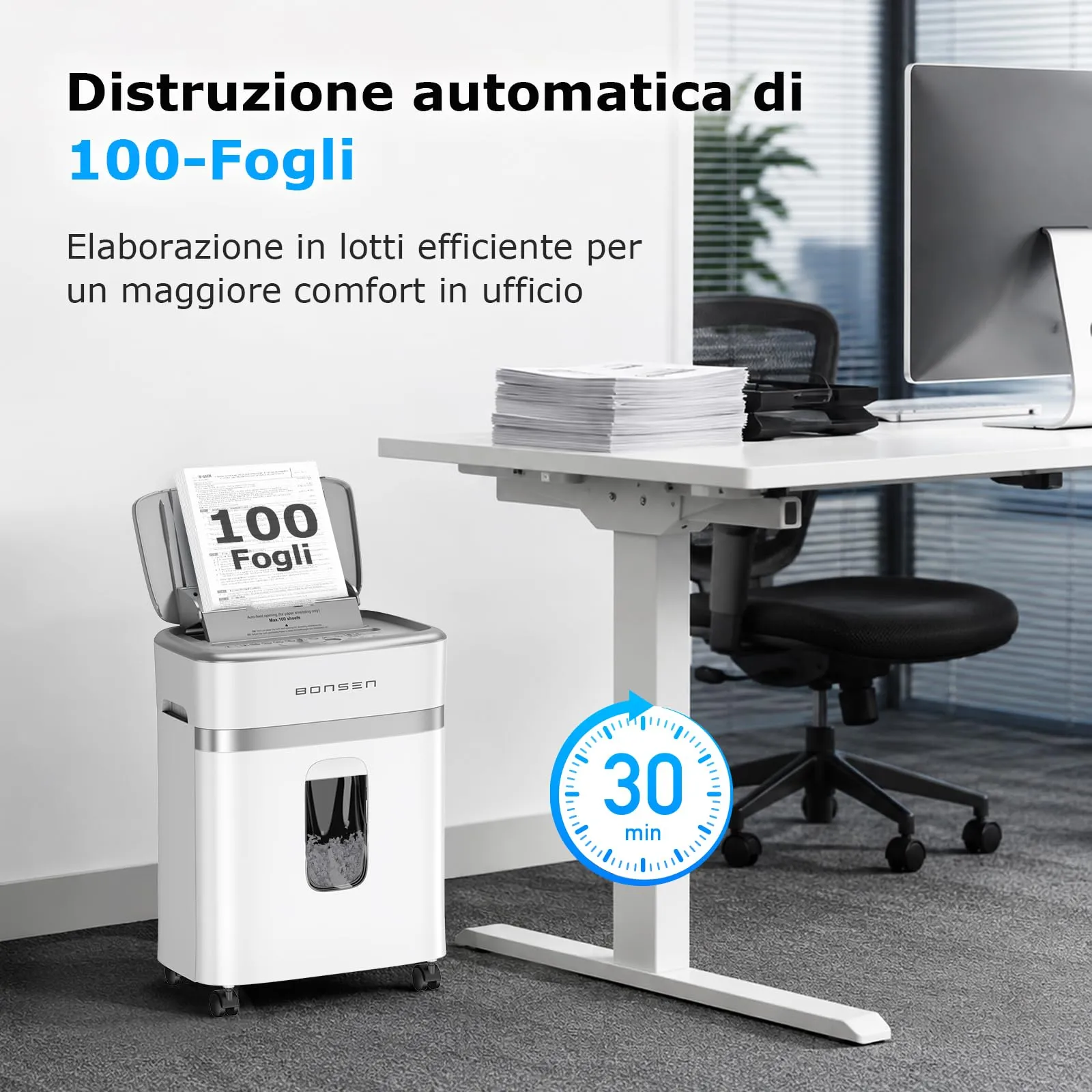 BONSEN Distruggidocumenti Auto-Feed 100 Fogli, Microtaglio P-4 - immagine 2