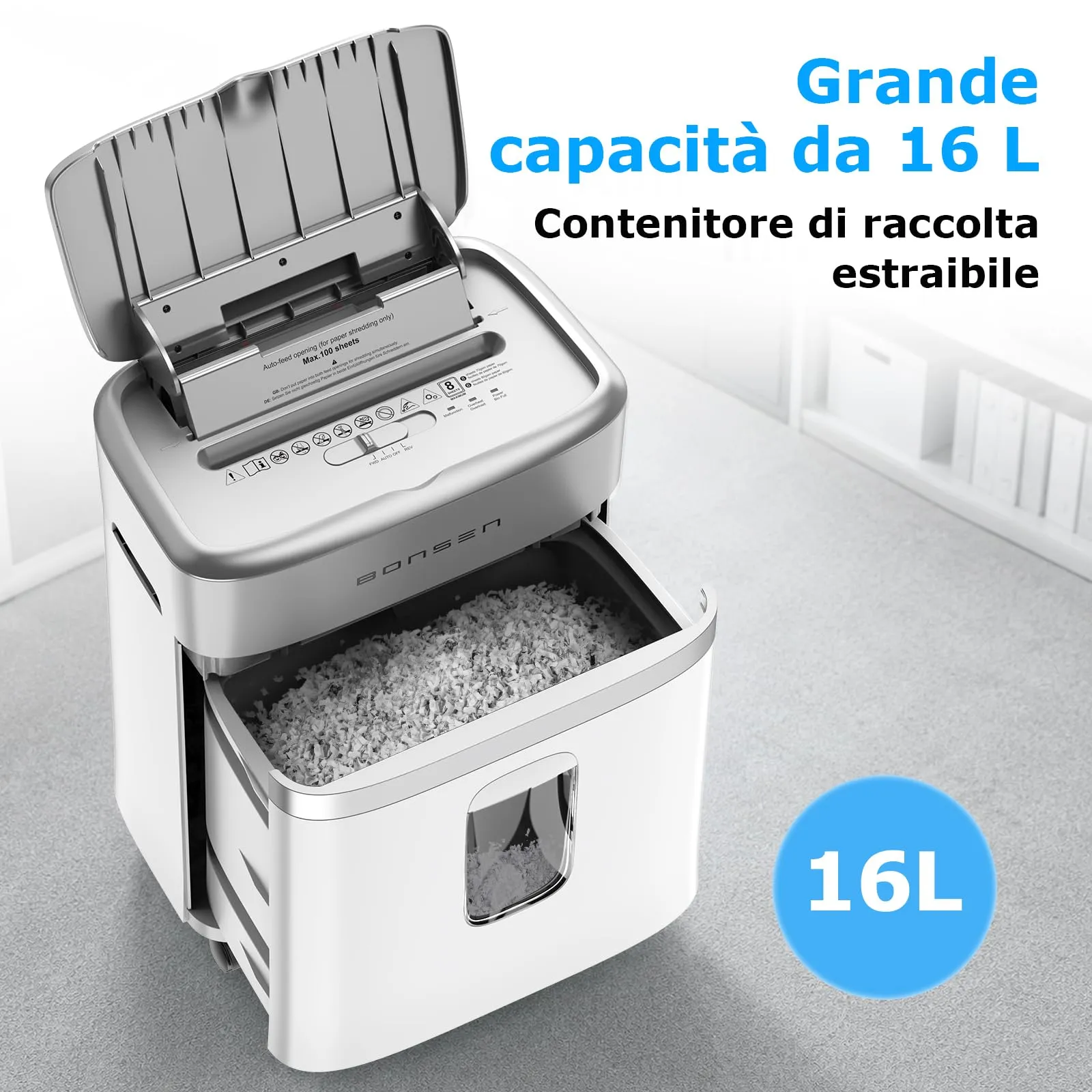 BONSEN Distruggidocumenti Auto-Feed 100 Fogli, Microtaglio P-4 - immagine 8
