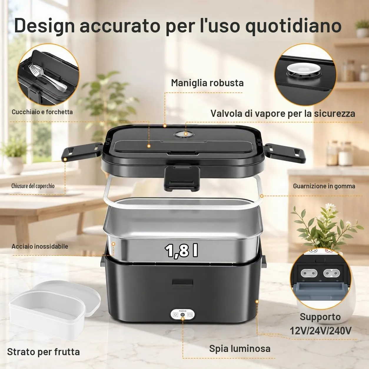 AOKBON Scaldavivande Elettrico Portatile 1,8L 120W per Auto, Casa e Camion - immagine 7