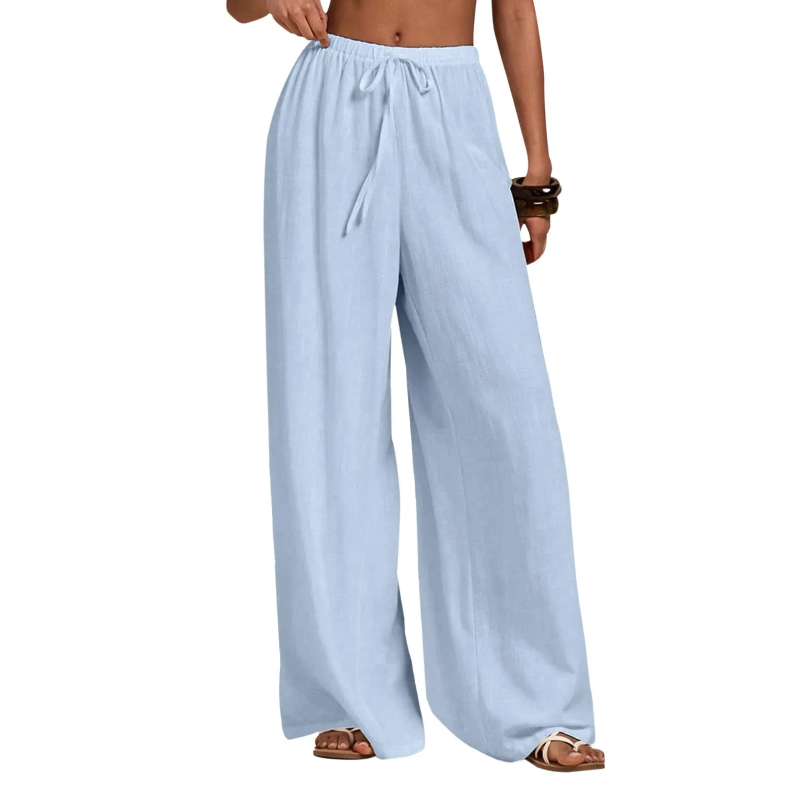 Neteson Pantaloni in Lino Donna Larghi con Vita Elastica - immagine 1