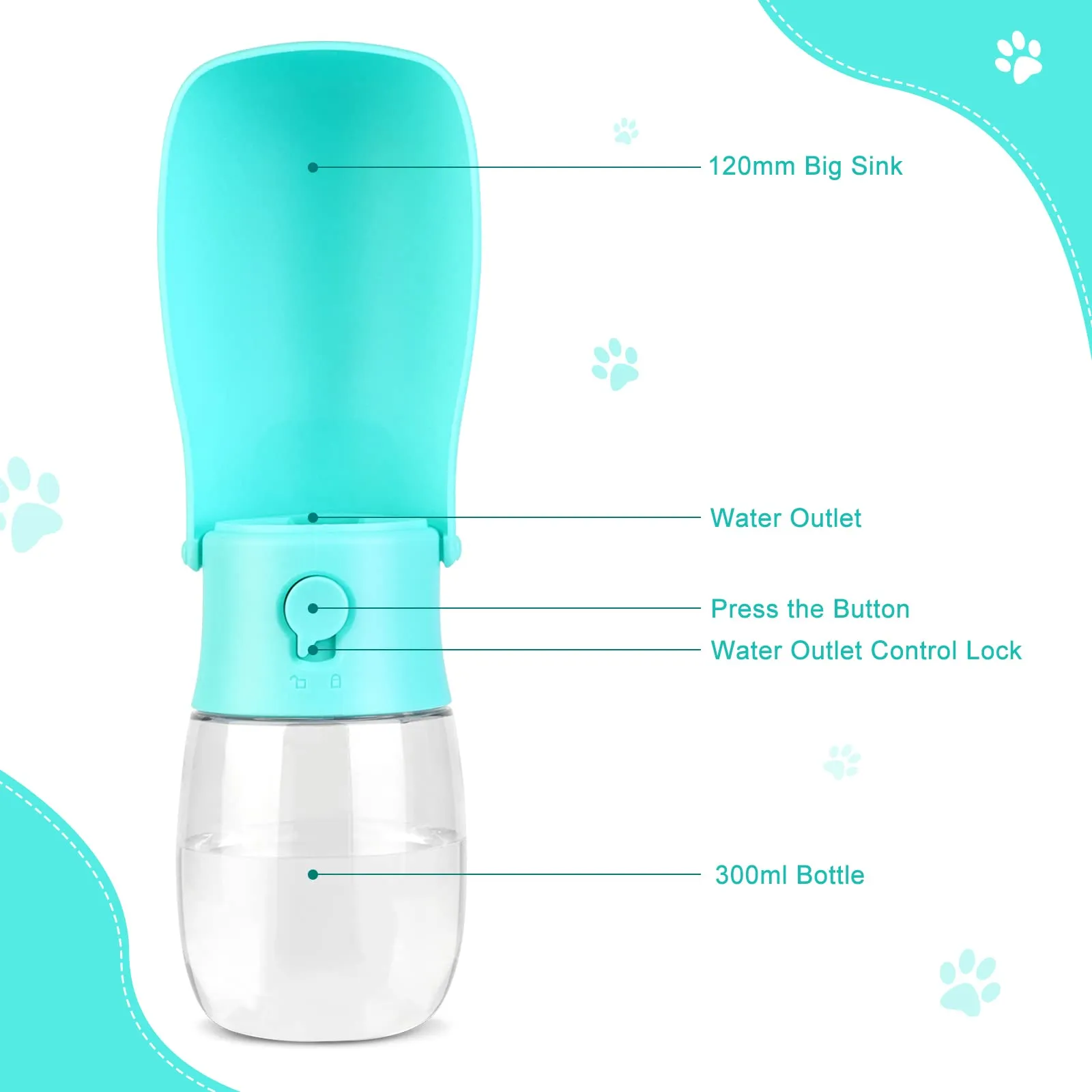 JOPHEK Borraccia per Cani Portatile 300ml, Bottiglia da Viaggio Ripiegabile a 180° con Pulsante di Blocco e Filtro a Carboni Attivi - immagine 3